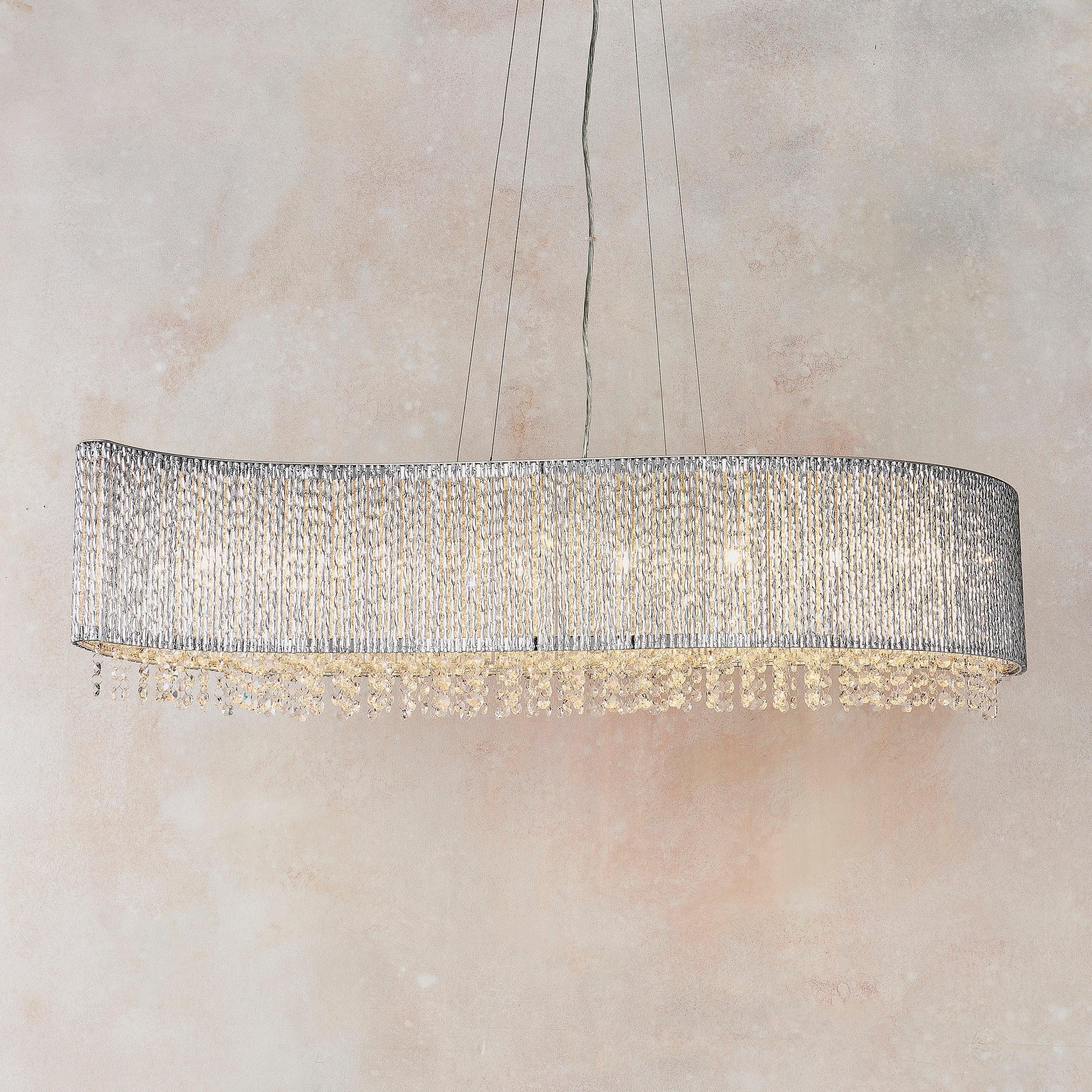 Endon Galina 8 Light Chrome Linear Ceiling Pendant-Ceiling Pendant Lights-Endon Lighting Living Room Wide Shot Lighting Tiffany Lighting Direct