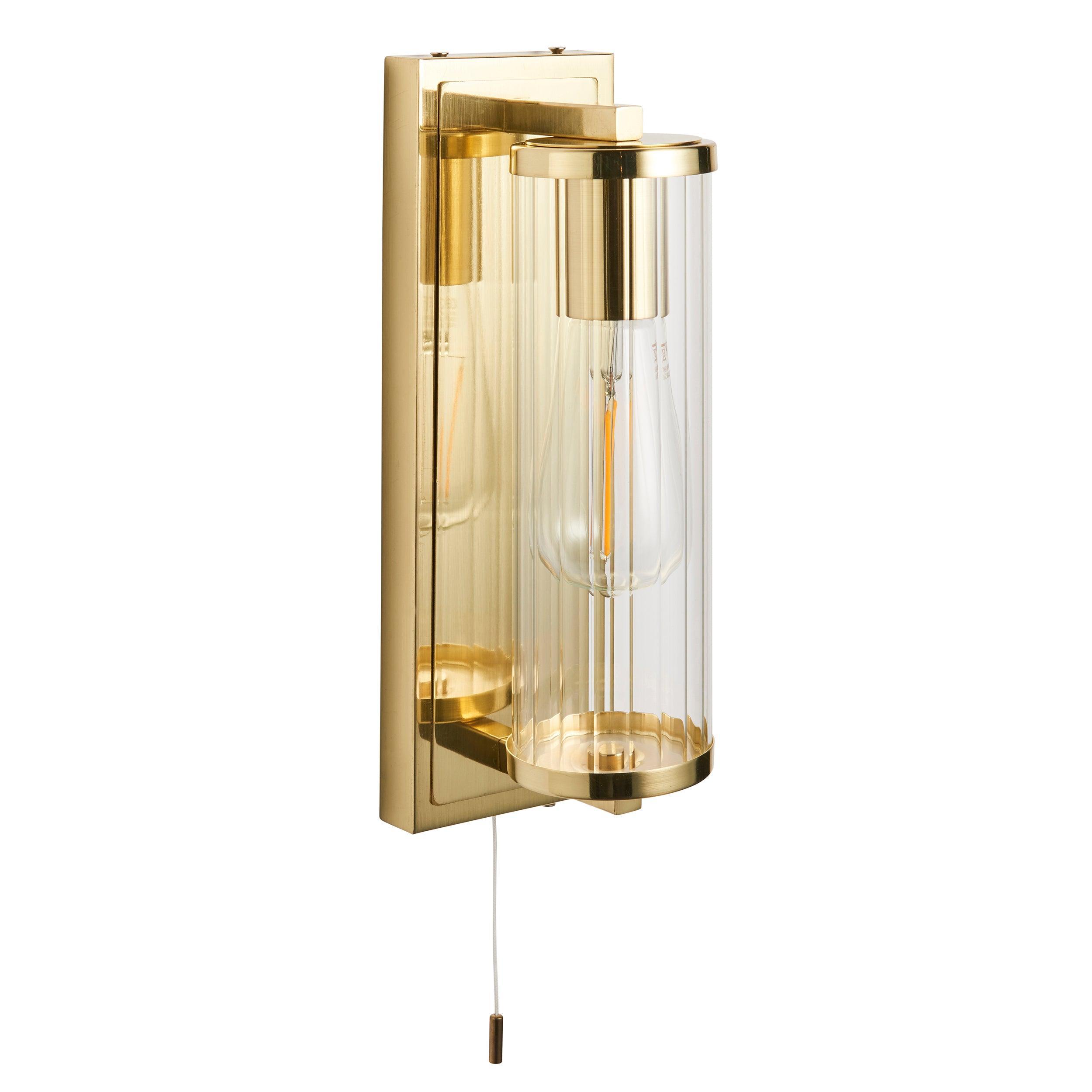 Islington Brass Art Deco Bathroom Wall Light - Glass Shade Bedroom Image