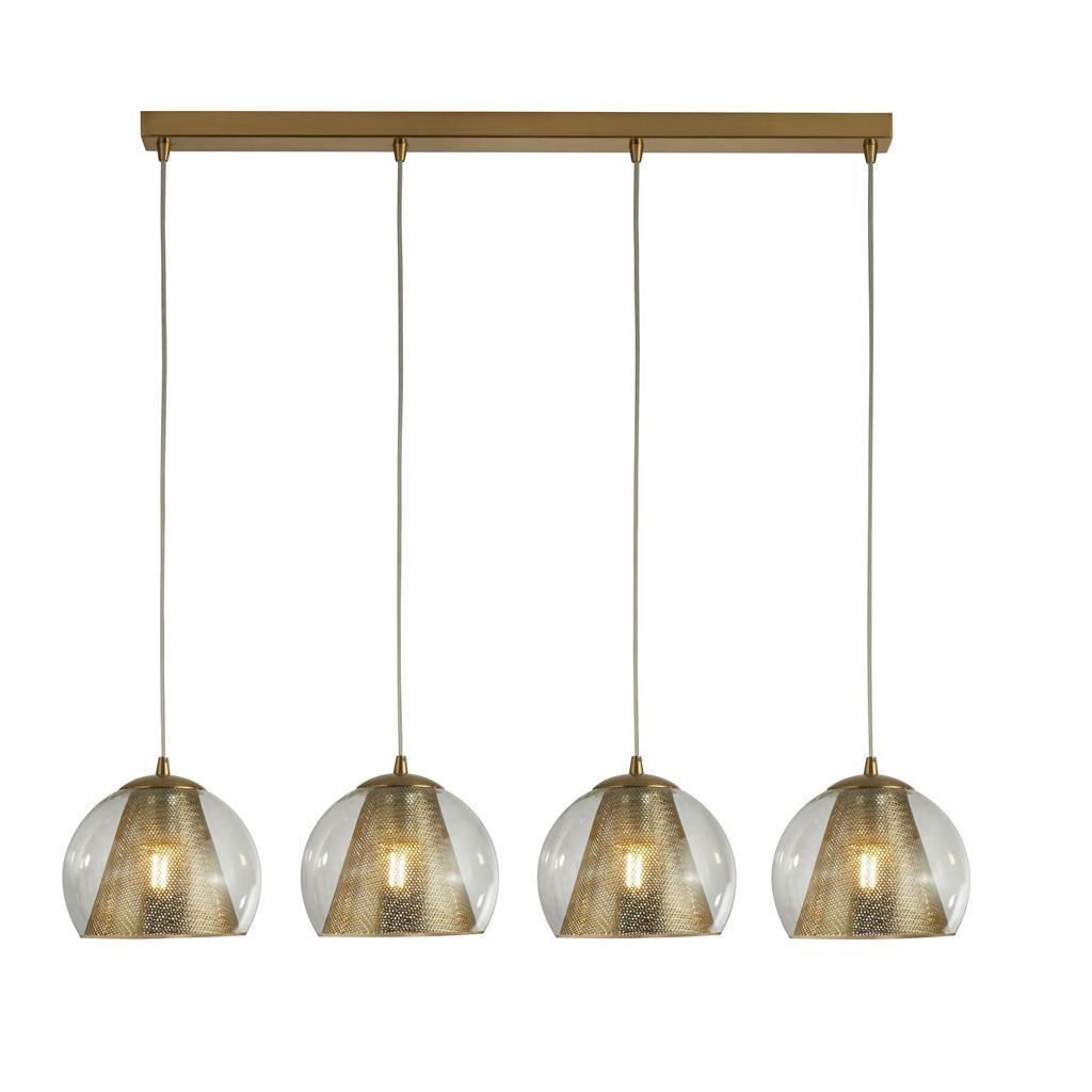 Conio 4 Light Brass Ceiling Pendant And Clear Glass Shade-Ceiling Pendant Lights-1-Tiffany Lighting Direct