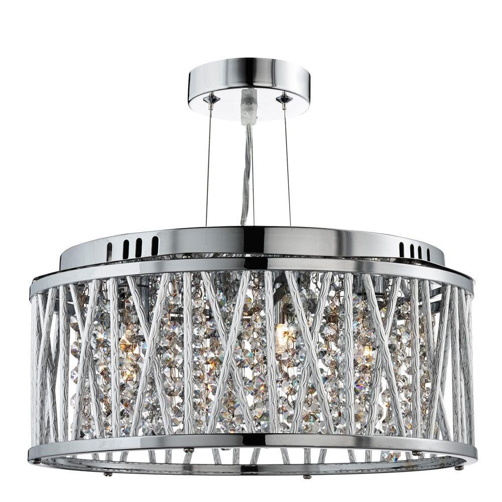 Elise 3 Light Chrome & Crystal Ceiling Flush/Pendant-Ceiling Pendant Lights-1-Tiffany Lighting Direct