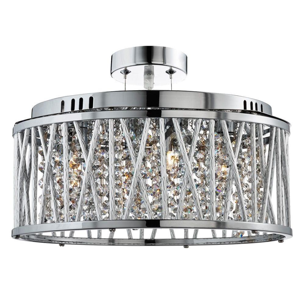 Elise 5 Light Chrome & Crystal Ceiling Flush/Pendant-Ceiling Pendant Lights-1-Tiffany Lighting Direct