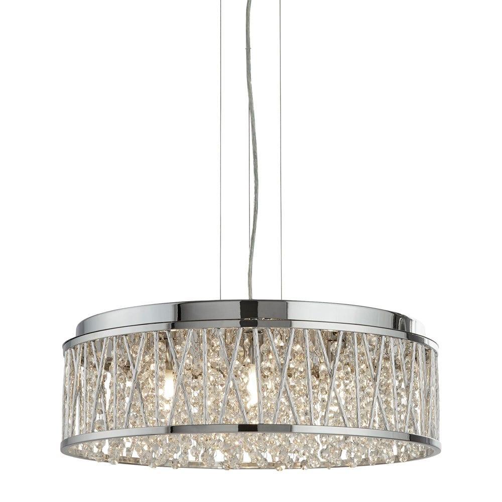 Elise 7 Light Chrome & Crystal Drops Ceiling Flush/Pendant-Ceiling Pendant Lights-1-Tiffany Lighting Direct