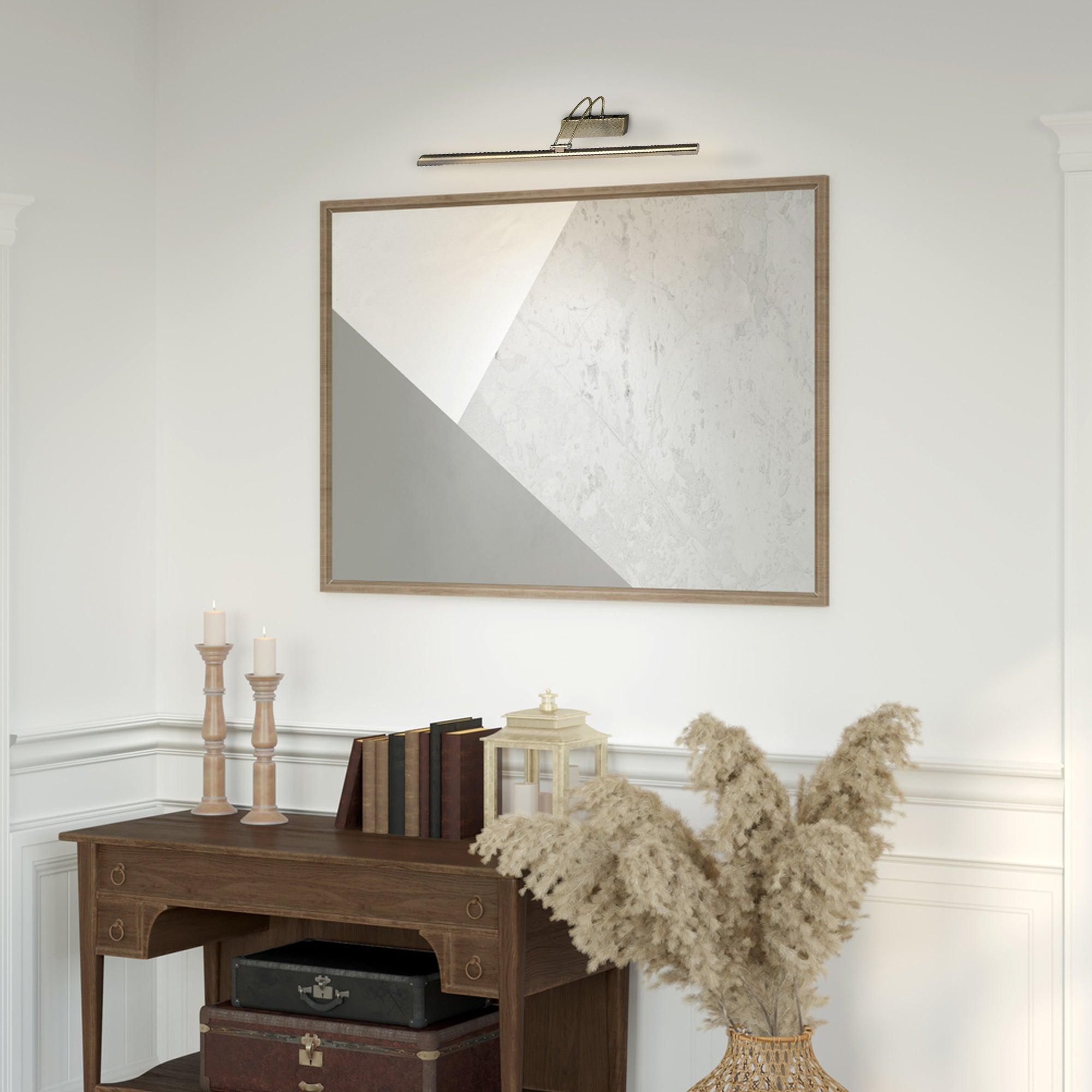 antique brass finish slimline picture light with adjustable head by searchlighting lighting, living room image