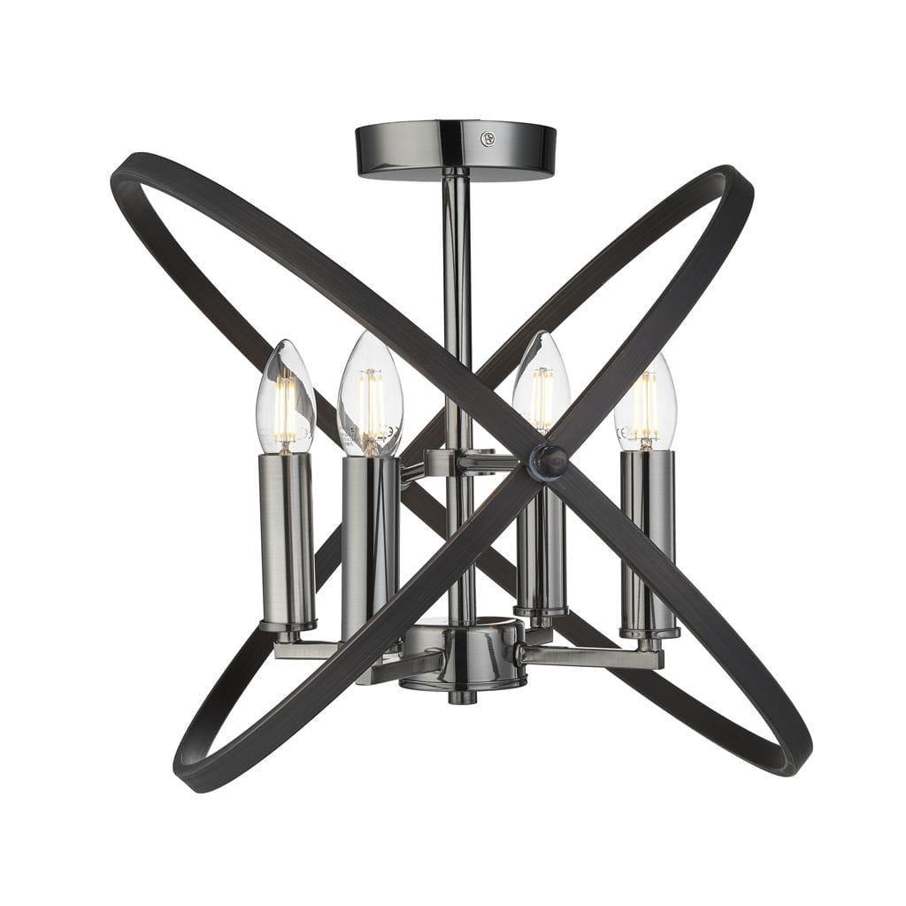 Hoopla 4 Light Pewter Semi Flush Ceiling Light Searchlight Living Room Image 1