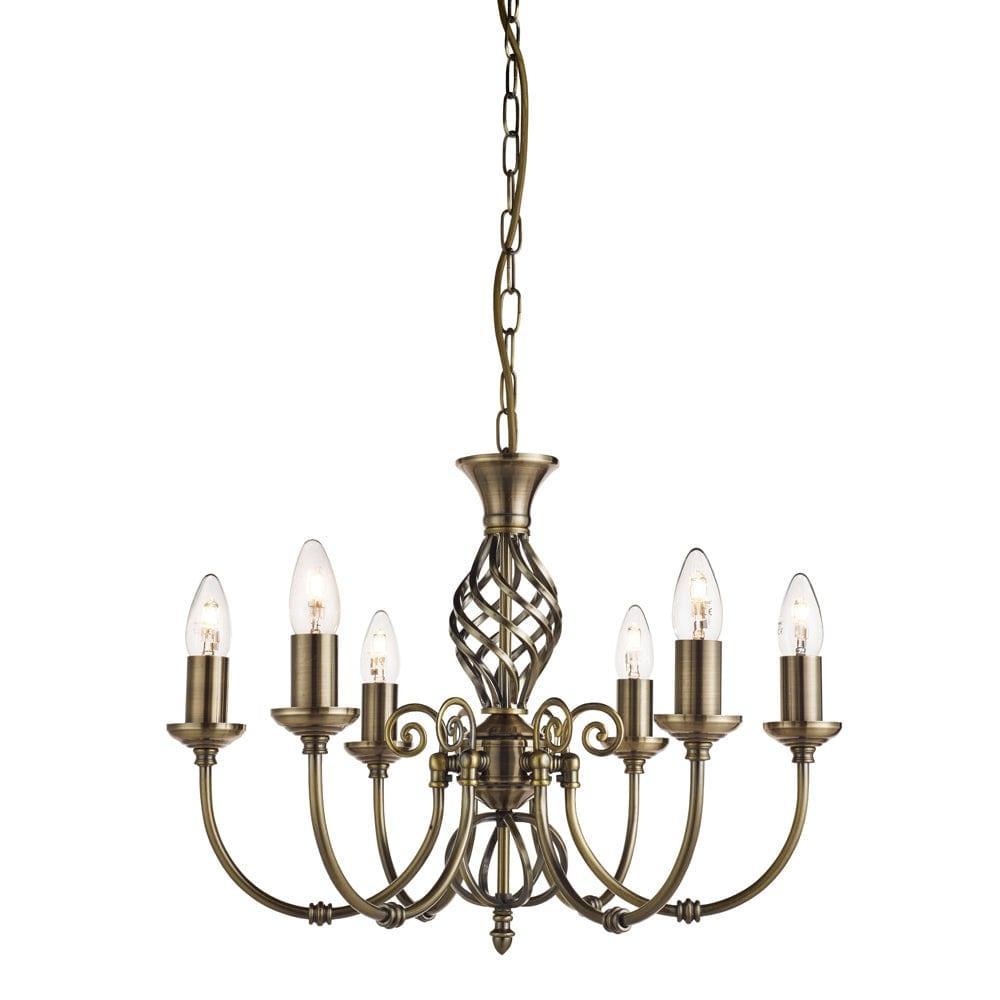Searchlight Zanzibar 6 Light Brass Ceiling Pendant-Ceiling Pendant Lights-1-Tiffany Lighting Direct