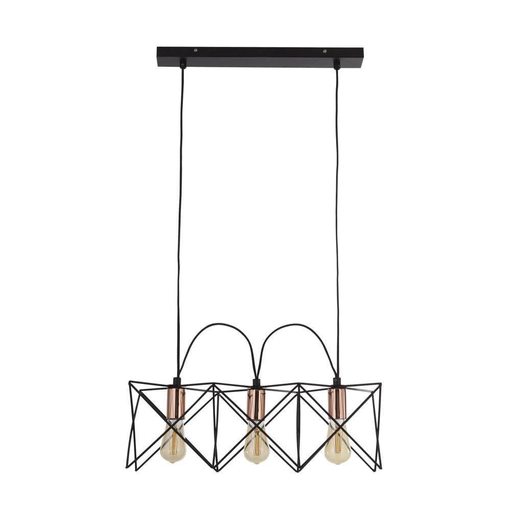Anthea 3 Light Black Ceiling Pendant With Copper Detail-Ceiling Pendant Lights-1-Tiffany Lighting Direct