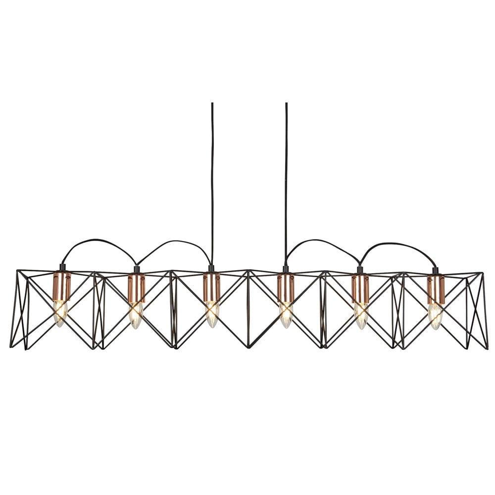Anthea 6 Light Black Ceiling Pendant With Copper Detail-Ceiling Pendant Lights-1-Tiffany Lighting Direct