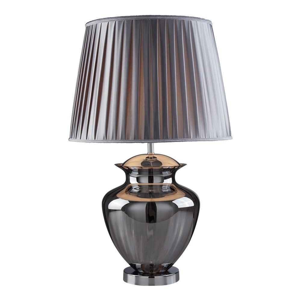 Elina Smokey Glass & Chrome Urn Table Lamp - Pewter Shade 1