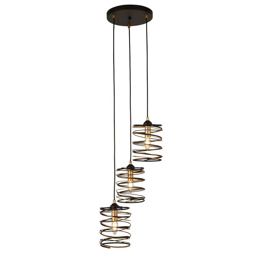 Spring 3 Light Multi-Drop Black & Gold Ceiling Pendant-Ceiling Pendant Lights-1-Tiffany Lighting Direct