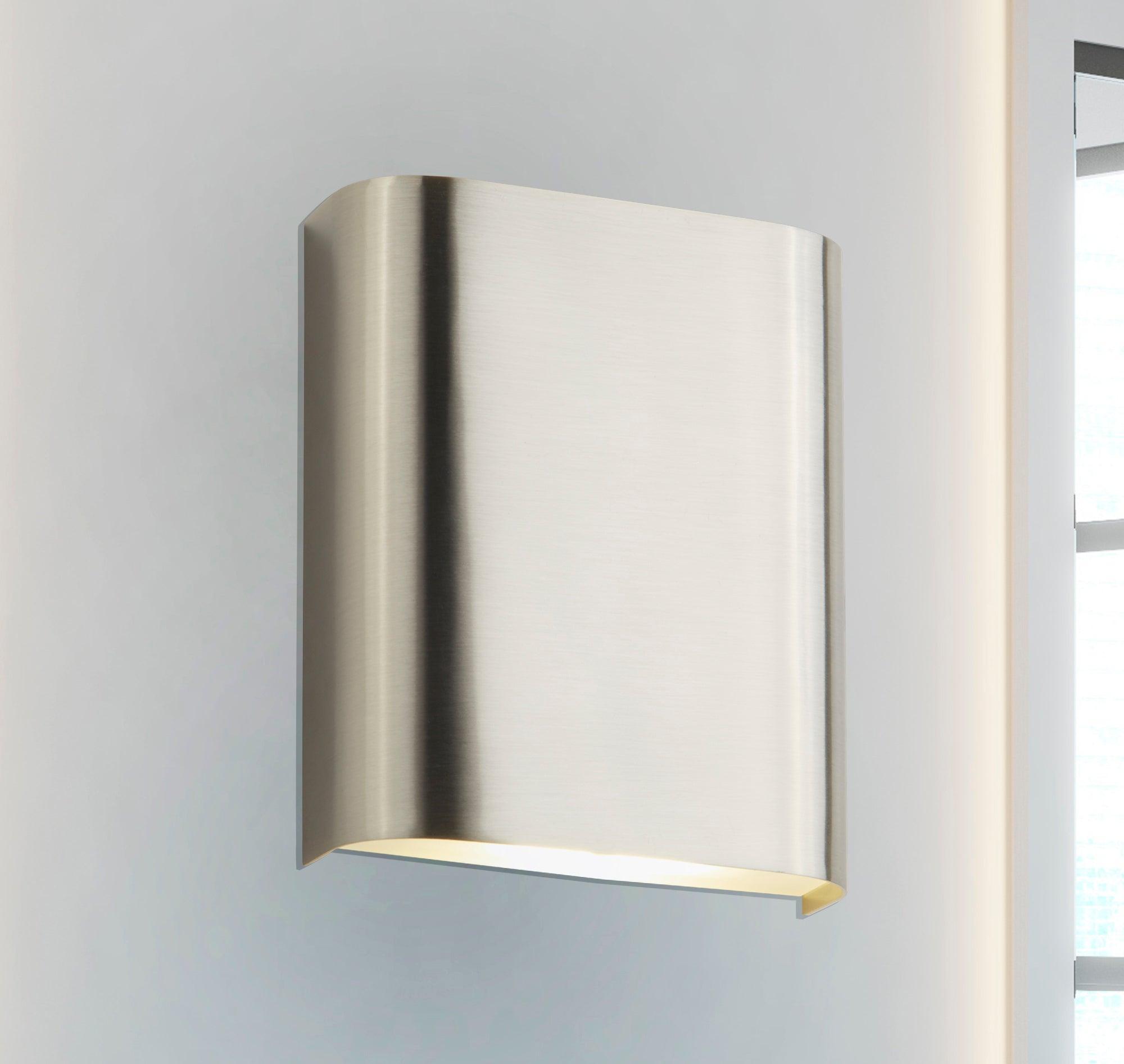 match box led wall washer satin silver wall light by searchlighting lighting, living room image