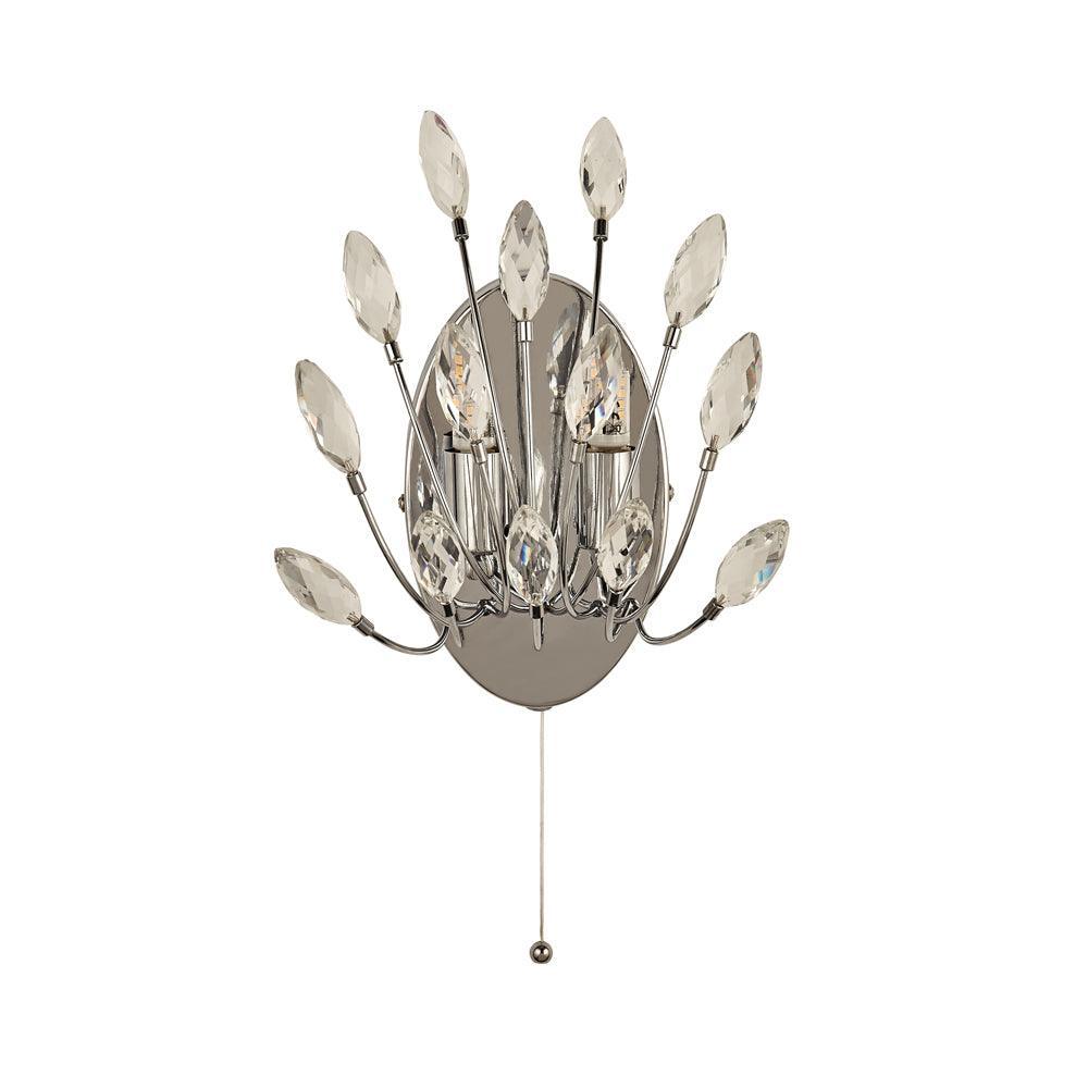peacock 2 light crystal chrome wall light pull switch by searchlighting lighting, living room image