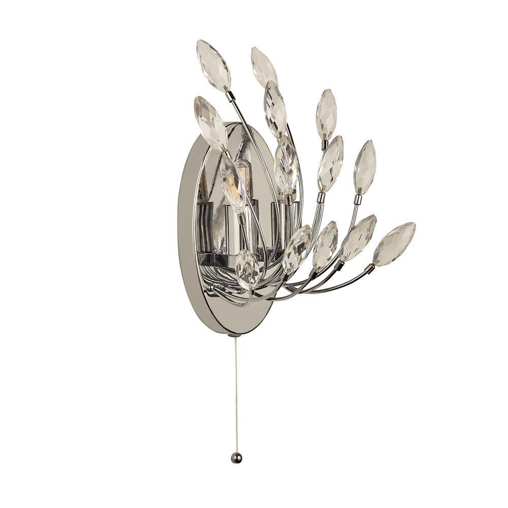 peacock 2 light crystal chrome wall light pull switch by searchlighting lighting, living room image