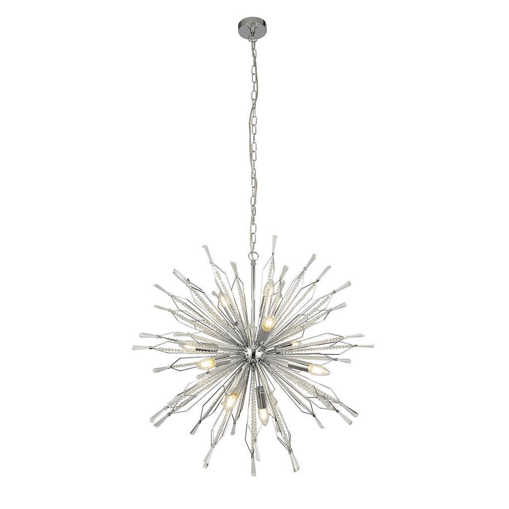 Starburst 10 Light Chrome & Crystal Glass Ceiling Pendant