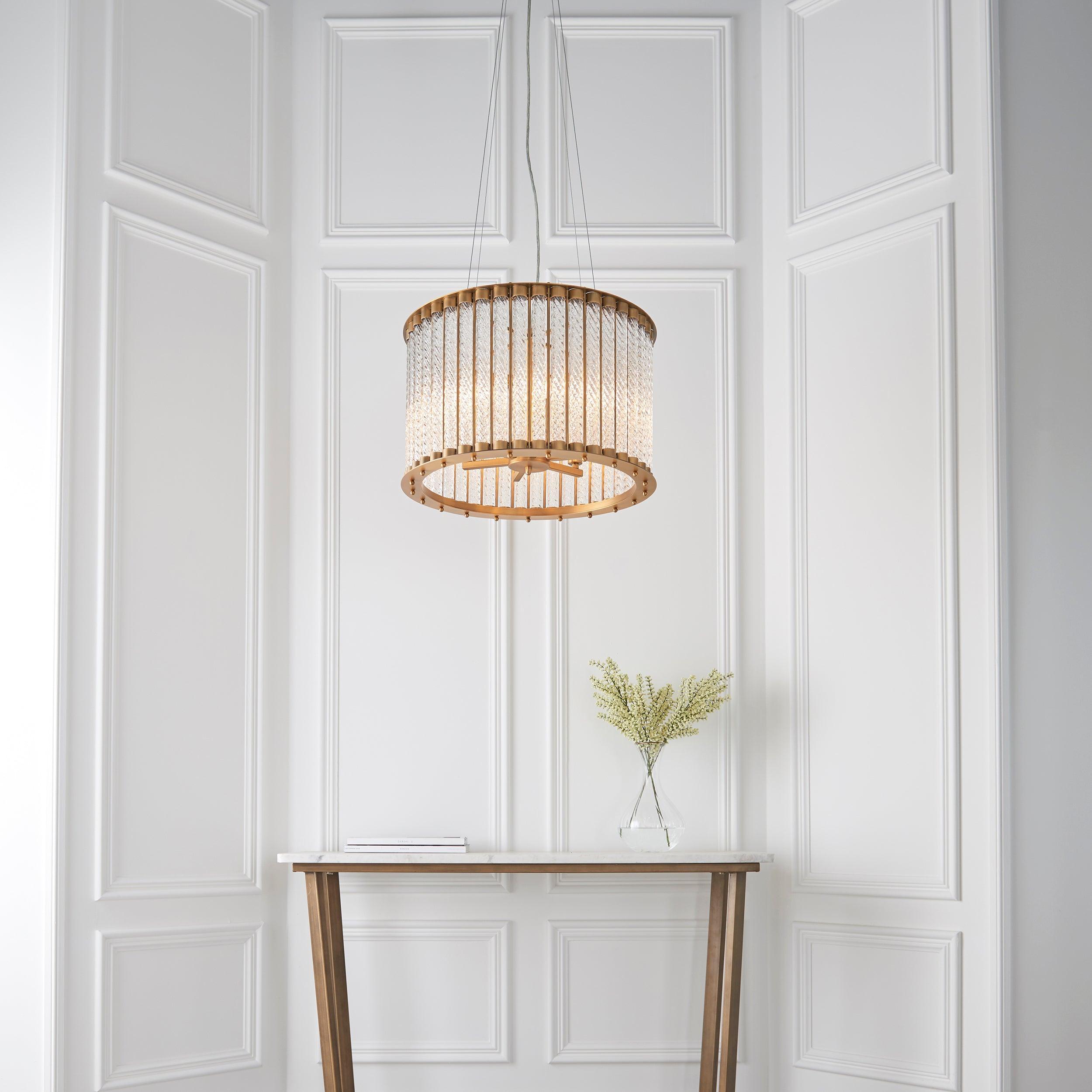 Hammersmith 6 Light Glass Tube Ceiling Pendant Light-Ceiling Pendant Lights-Living Lights Living Room Wide Shot Lighting Tiffany Lighting Direct