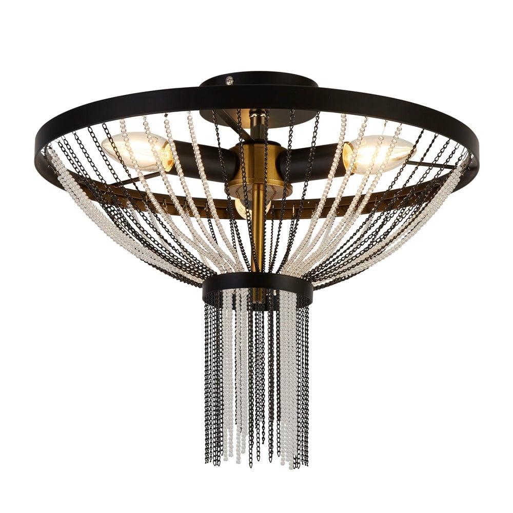 Searchlight Baguette 3 Light Black & Brass Ceiling Light-Ceiling Pendant Lights-1-Tiffany Lighting Direct