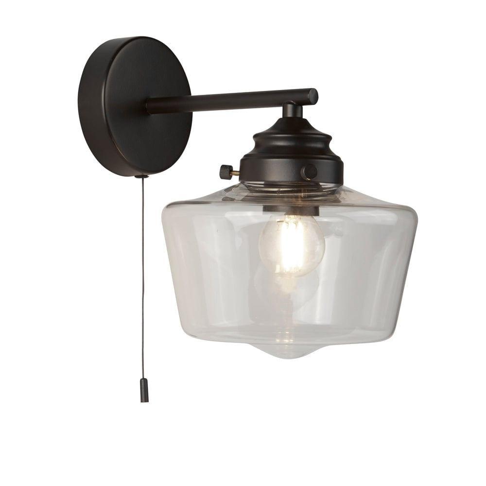 school house 1 lt black with opal glass wall light pull switch