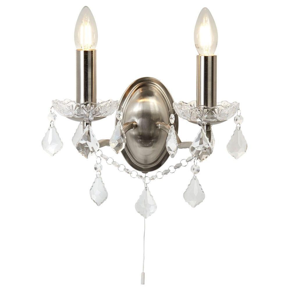 paris 2 light silver crystal drop wall light pull switch