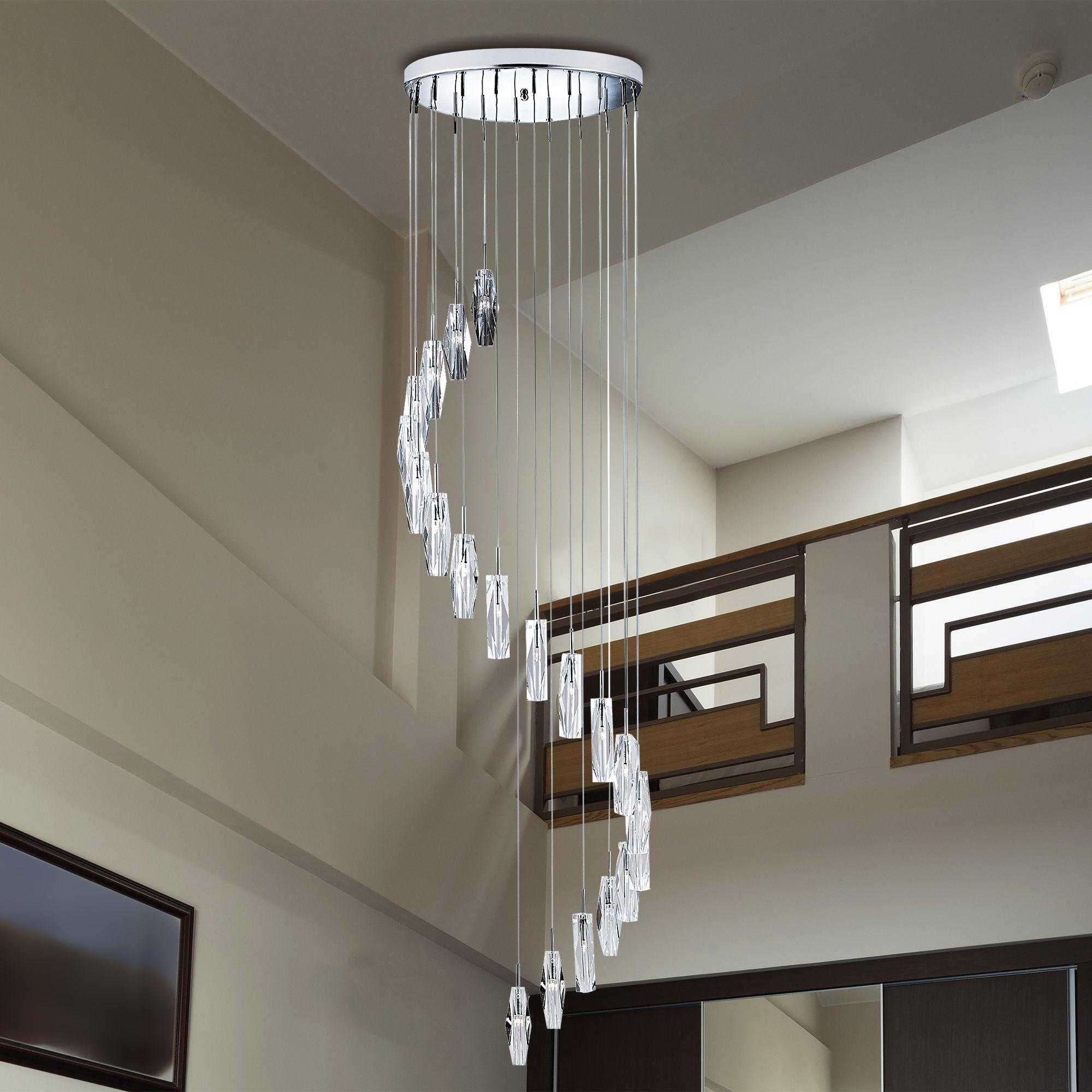 Sculptured Ice 20 Light Multi-Drop Chrome & K9 Glass Pendant-Ceiling Pendant Lights-3-Tiffany Lighting Direct