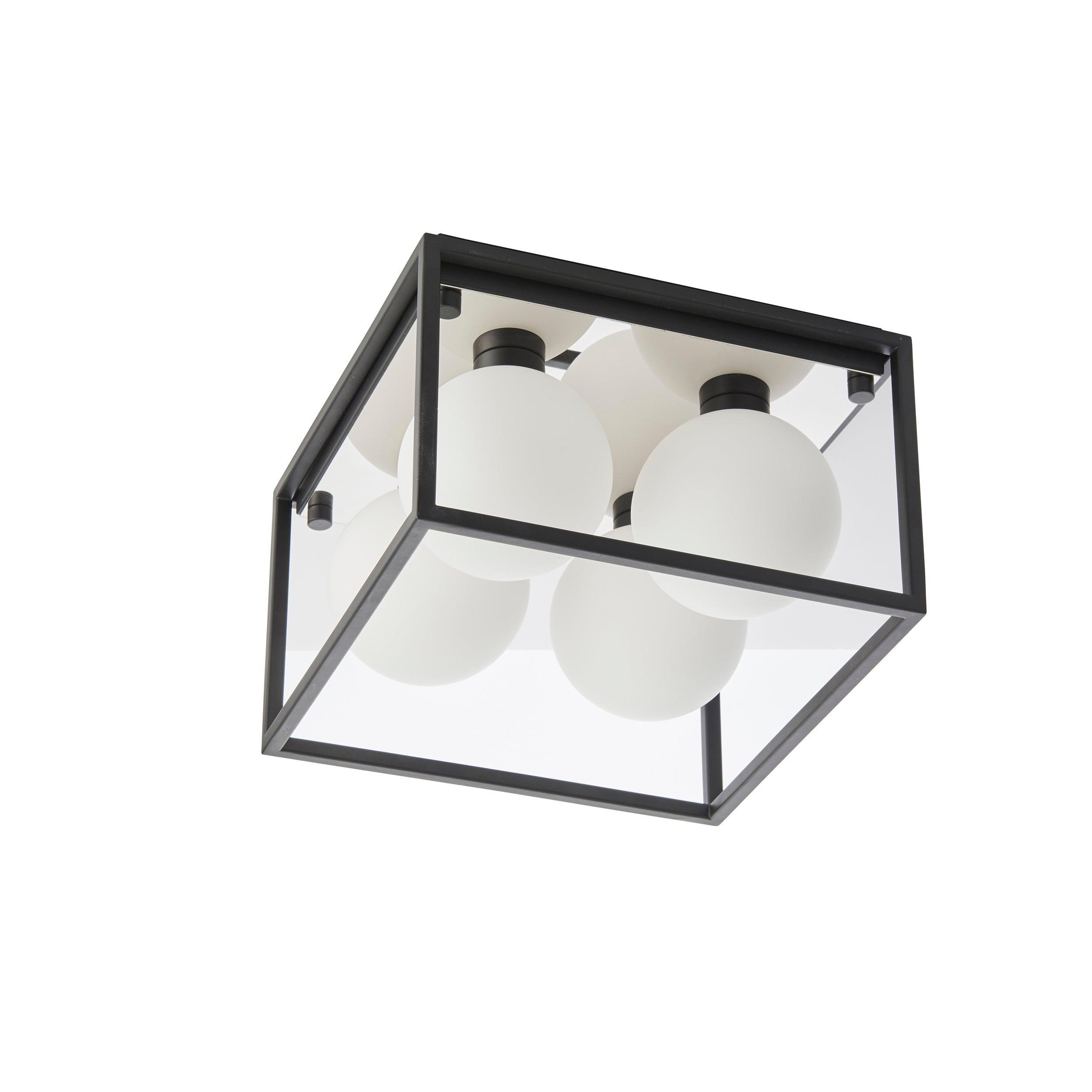 Trem Large Black & Glass 4 Light Bathroom Ceiling Flush