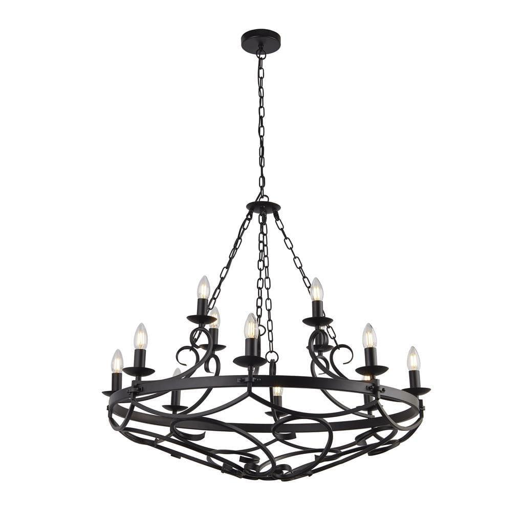 Cartwheel III - 12 Light Black Wrought Iron Chandelier-1-Tiffany Lighting Direct