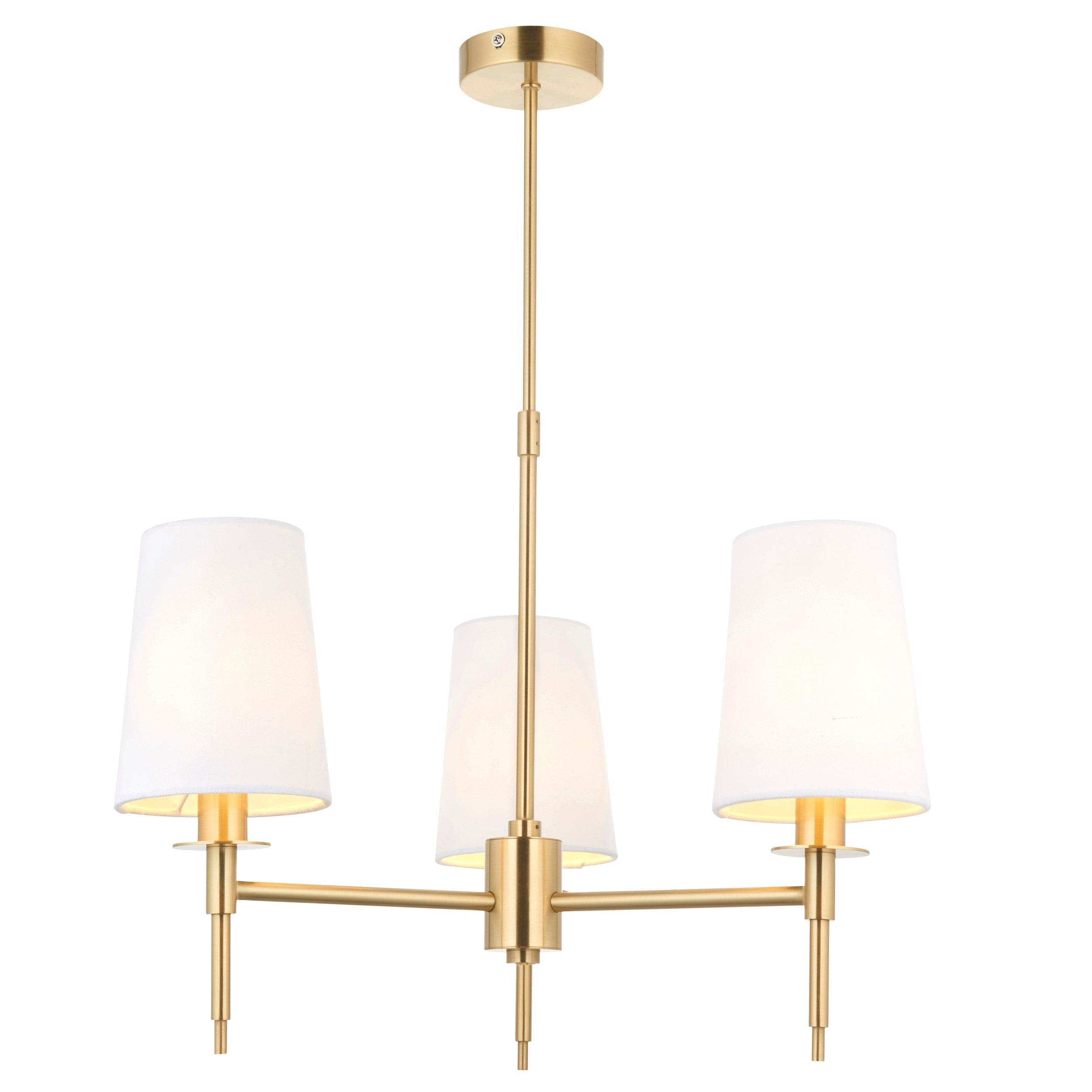 Kensington Brass 3 Light Art Deco Pendant - White Shades-Ceiling Pendant Lights-Living Lights-1-Tiffany Lighting Direct
