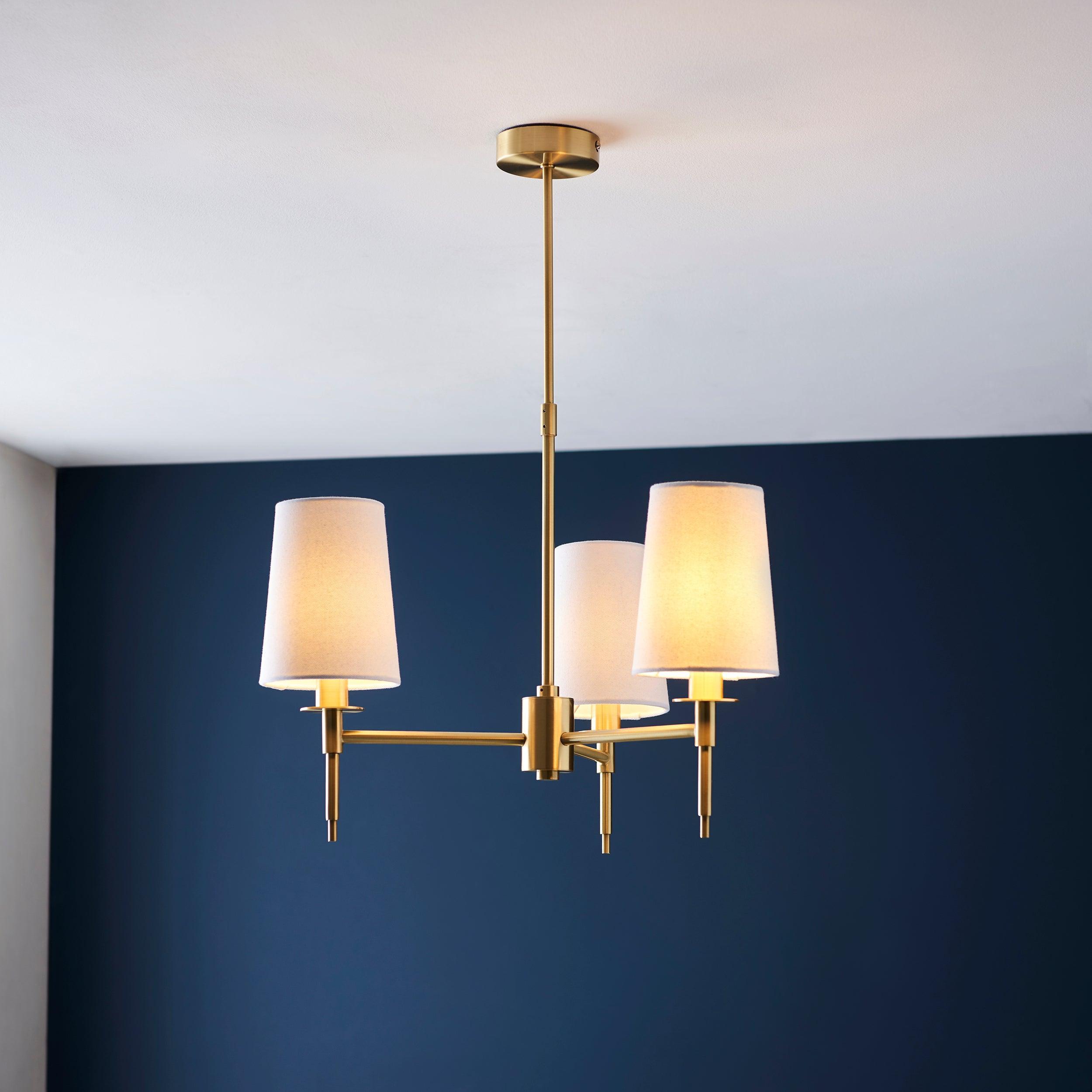 Kensington Brass 3 Light Art Deco Pendant - White Shades-Ceiling Pendant Lights-Living Lights-2-Tiffany Lighting Direct