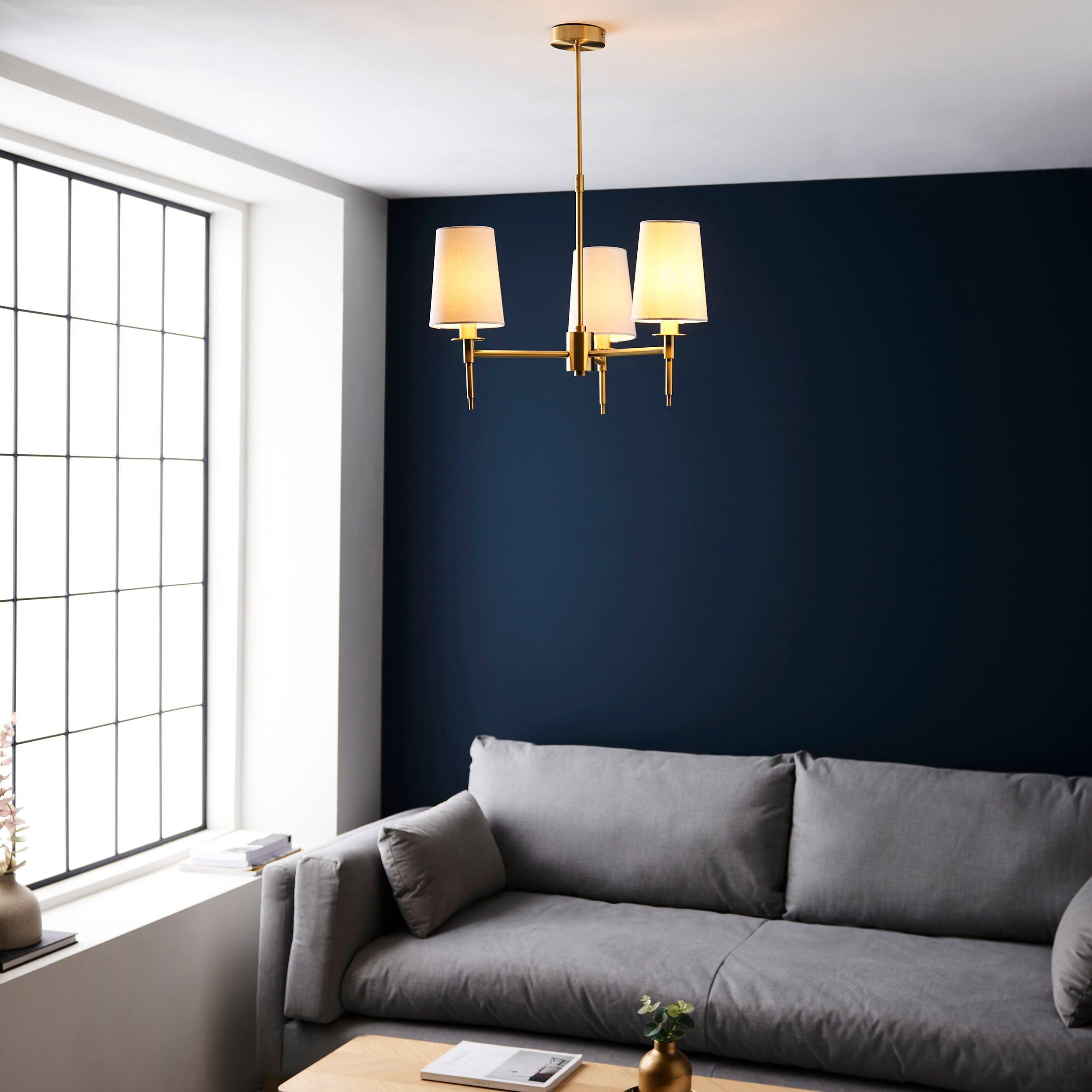 Kensington Brass 3 Light Art Deco Pendant - White Shades-Ceiling Pendant Lights-Living Lights-4-Tiffany Lighting Direct