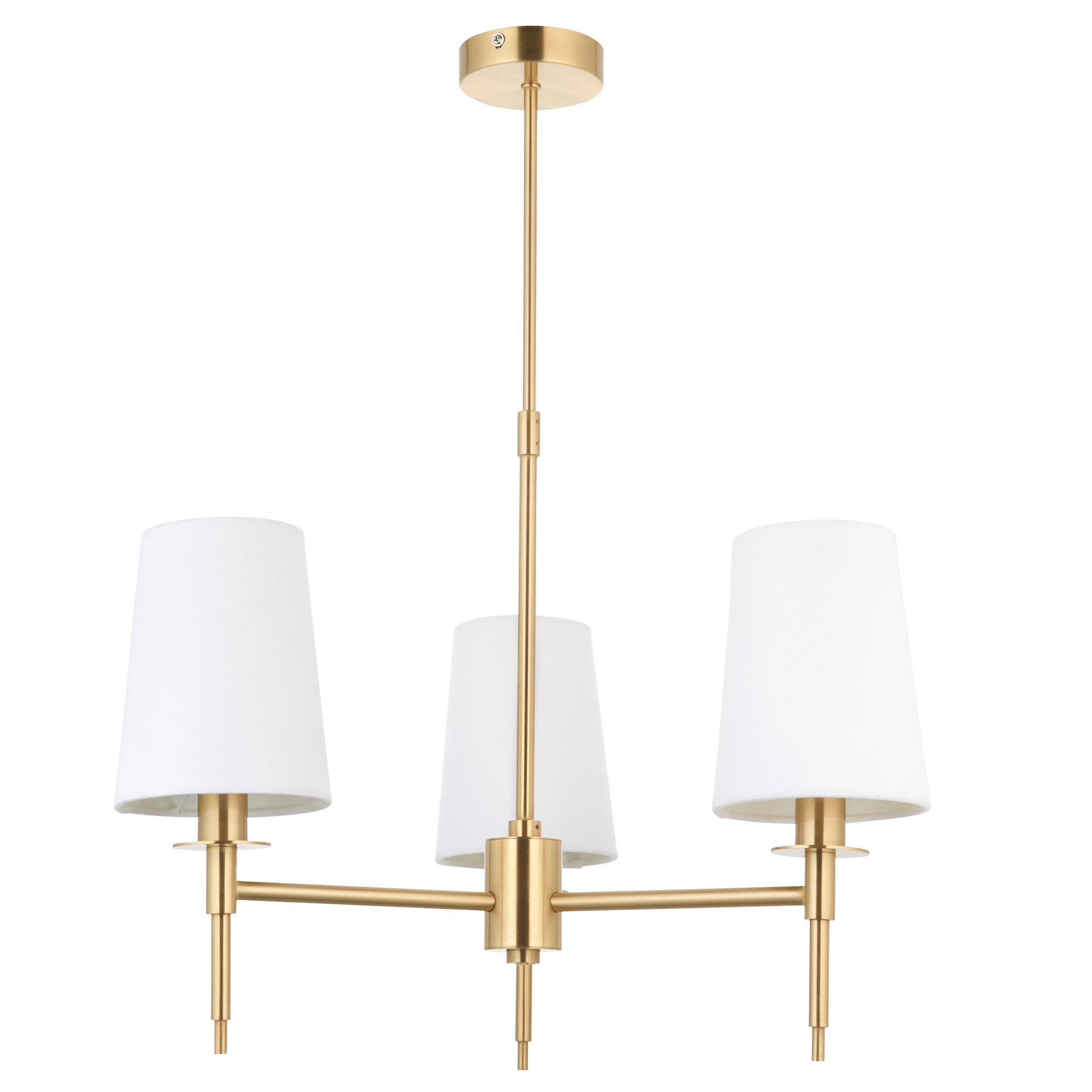 Kensington Brass 3 Light Art Deco Pendant - White Shades-Ceiling Pendant Lights-Living Lights-7-Tiffany Lighting Direct