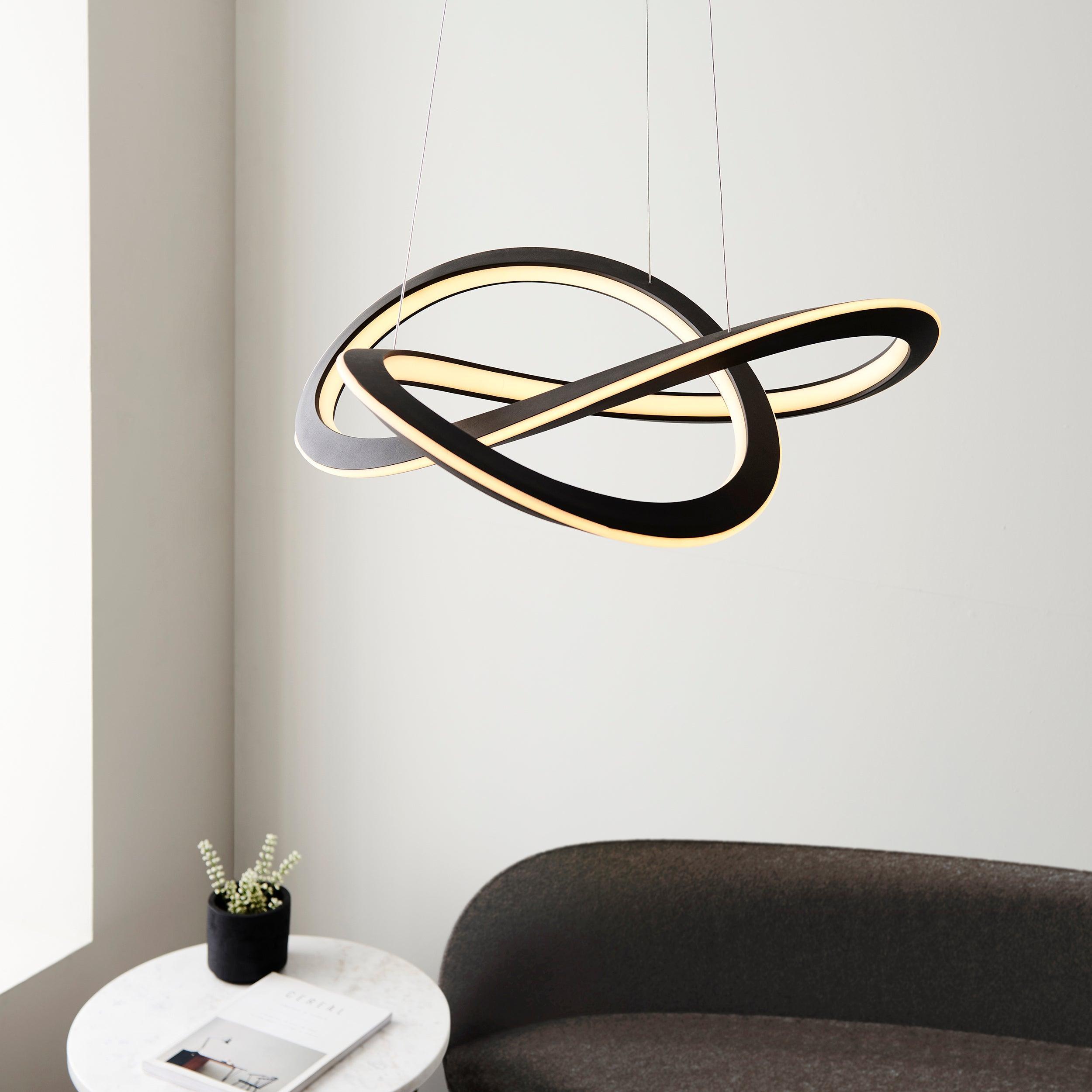 Hoop Large Modern Black LED Ceiling Pendant Light-Ceiling Pendant Lights-Living Lights living room close up Tiffany Lighting Direct