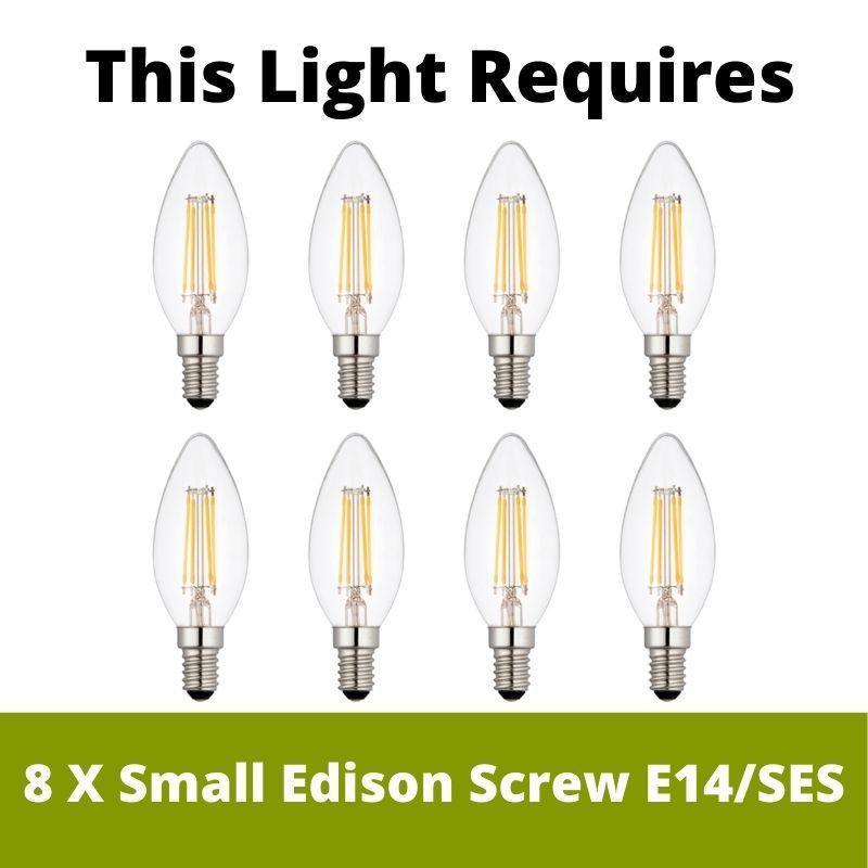 highclere antique brass 8 light pendant white shade LED Lamp Bulb Guide