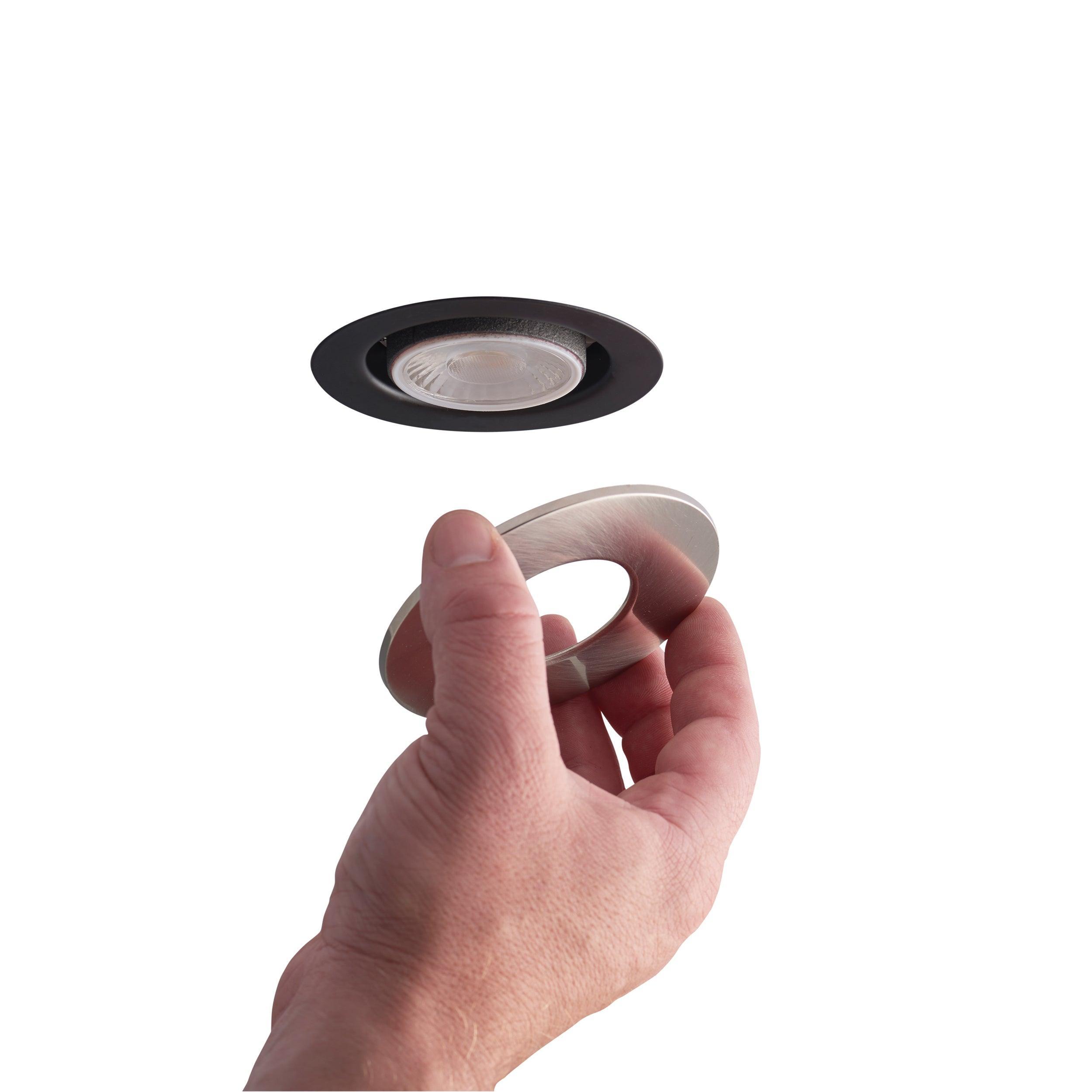 shield satin nickel bezelby Saxby Lighting, close up image