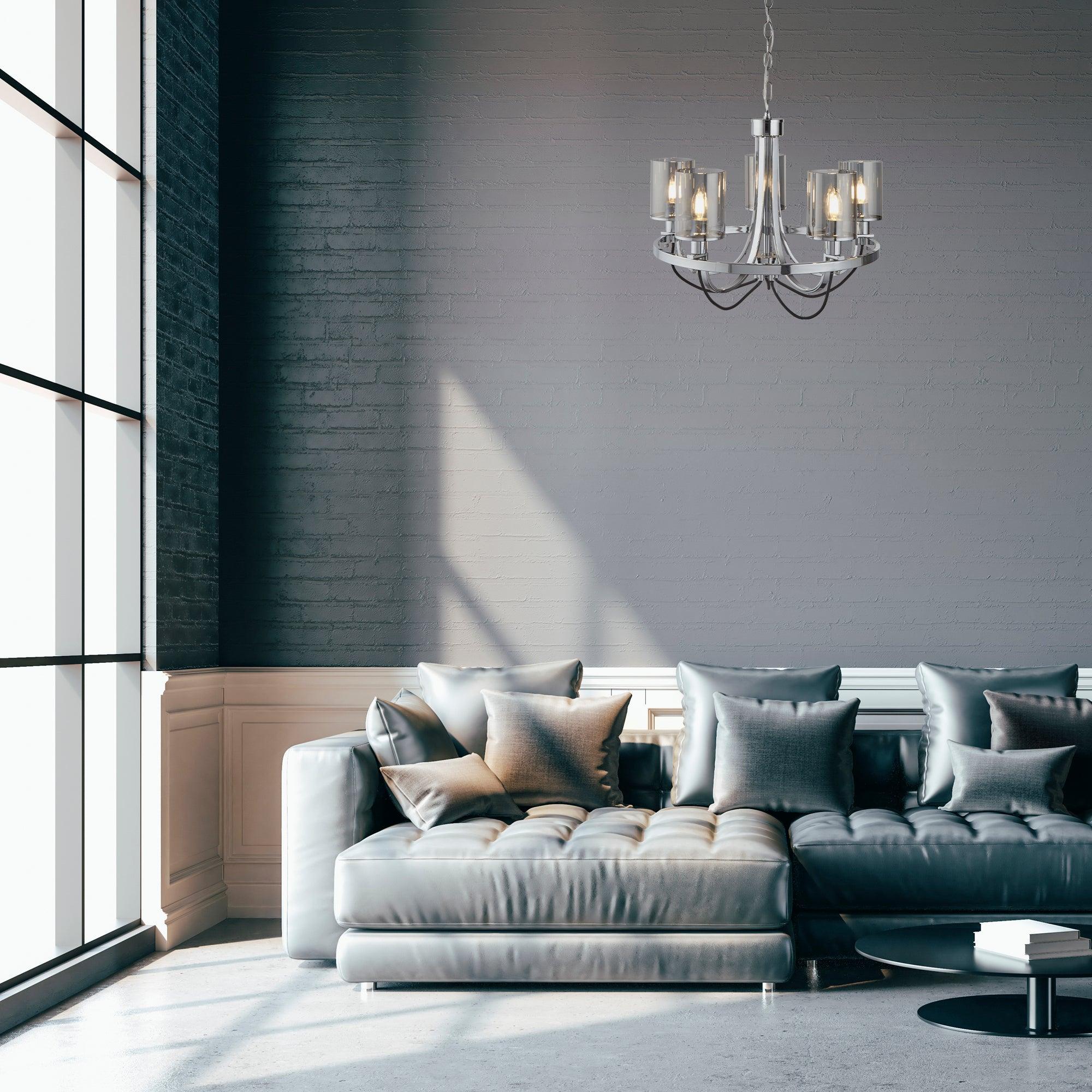 Catalina 5 Light Chrome Pendant - Smoked Glass Shades-Ceiling Pendant Lights-2-Tiffany Lighting Direct