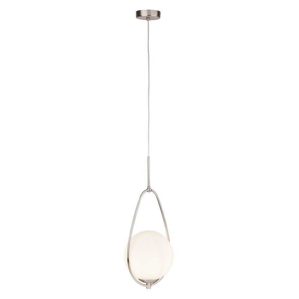 Avalon 1 Light Satin Silver Pendant With Opal Glass Ball-Ceiling Pendant Lights-1-Tiffany Lighting Direct