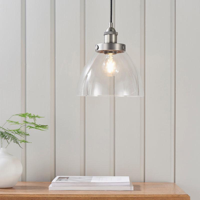 Hansen Brushed Steel Pendant Light wide close up