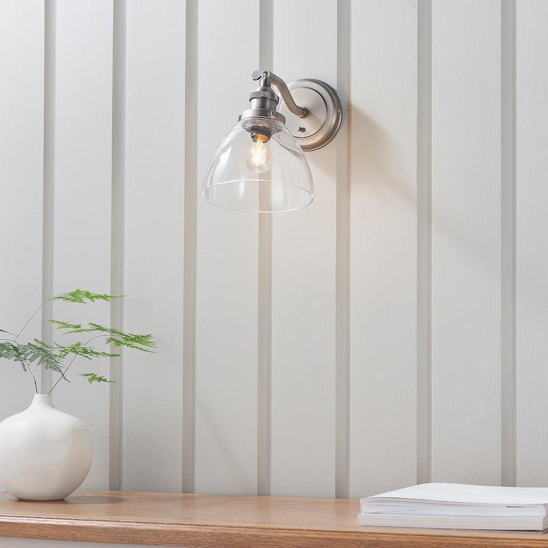 hansen brushed silver wall light by Endon Lighting Bedroom Close Up Image