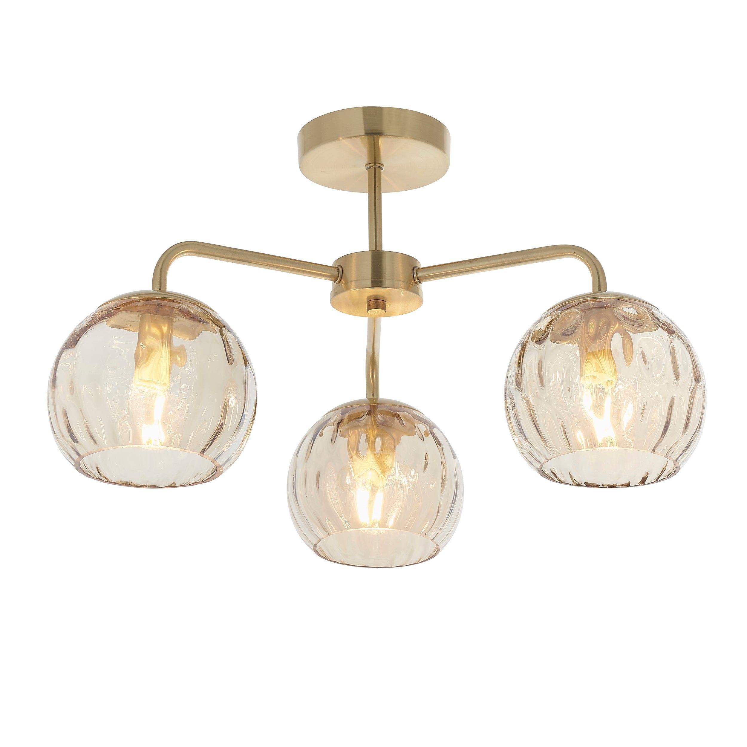 Endon Dimple 3 Light Brass Finish Semi Flush Ceiling Light Living room Image