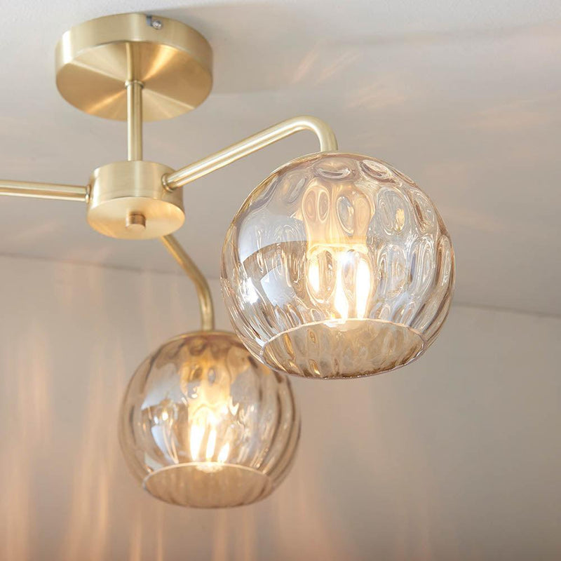 Endon Dimple 3 Light Brass Finish Semi Flush Ceiling Light Living room weight image
