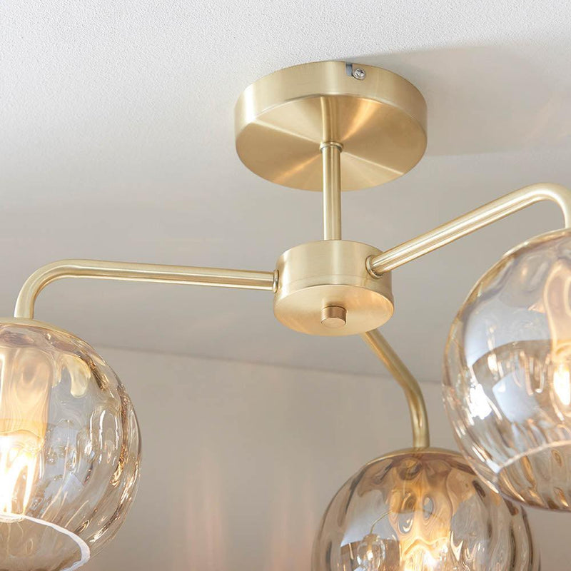 Endon Dimple 3 Light Brass Finish Semi Flush Ceiling Light Living room dimmable image