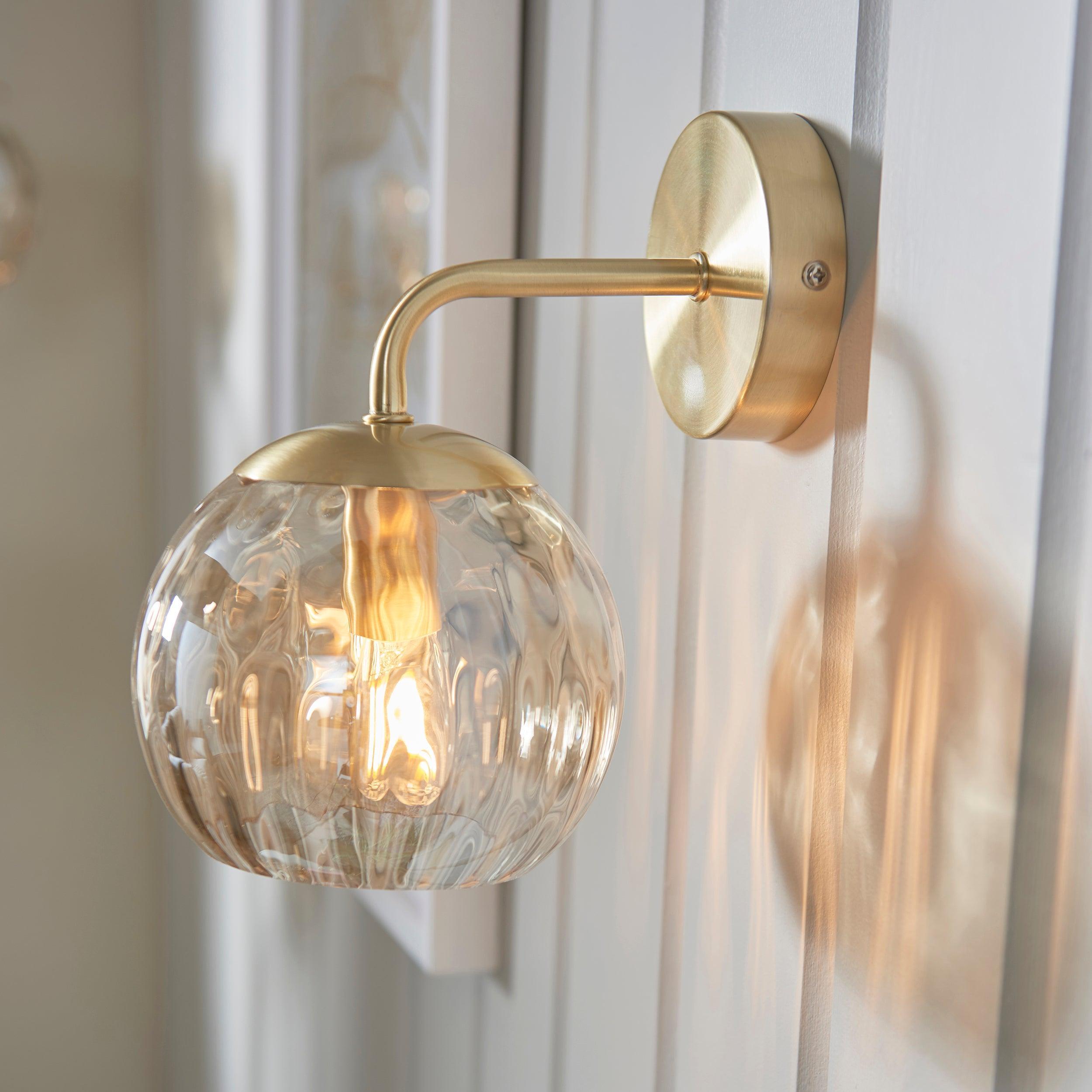 Endon Dimple Brass & Glass Shaded Wall Light Living Room Close Up