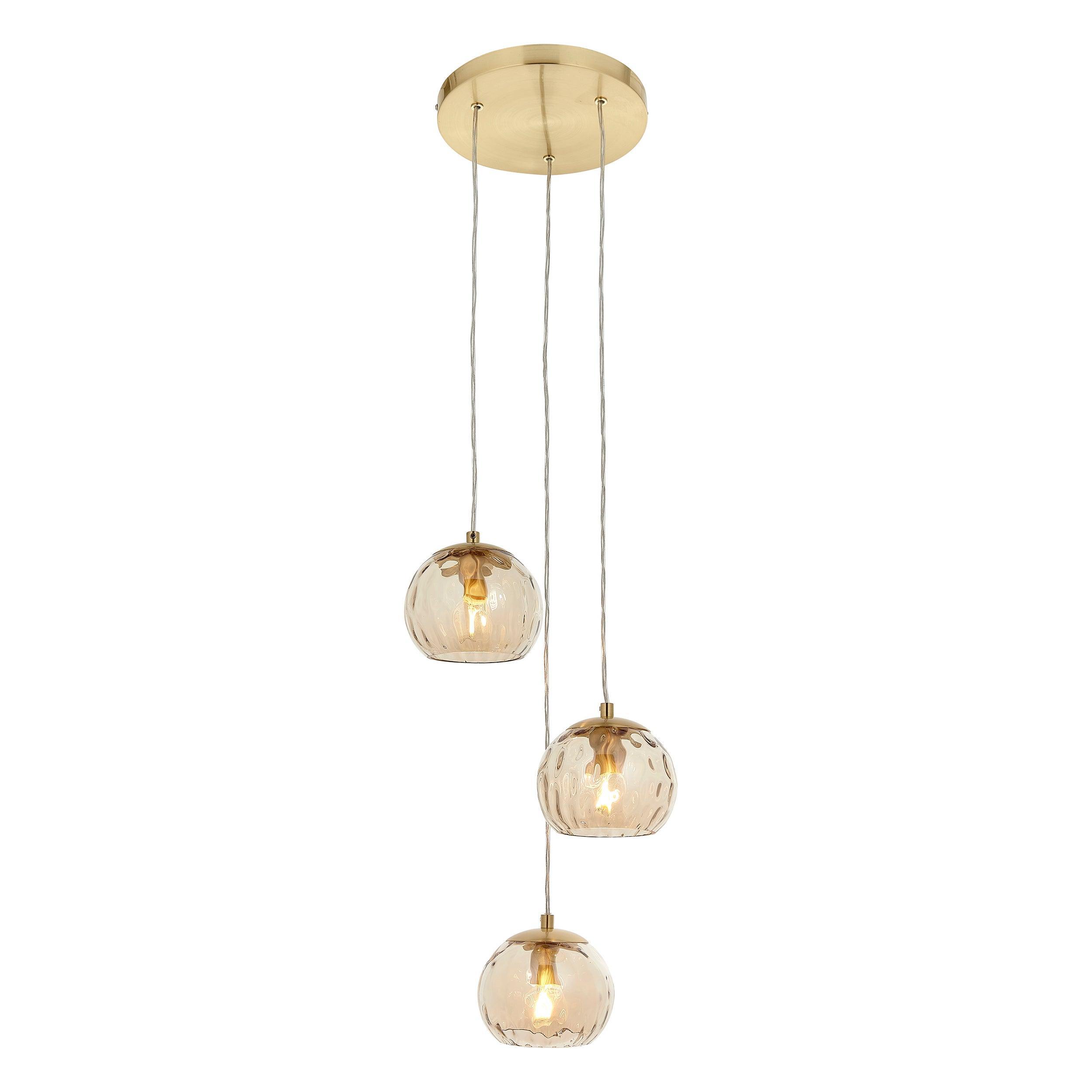 Endon Dimple 3 Light Gold Ceiling Pendant-Ceiling Pendant Lights-Endon Lighting Living Room Close Up Lighting Tiffany Lighting Direct