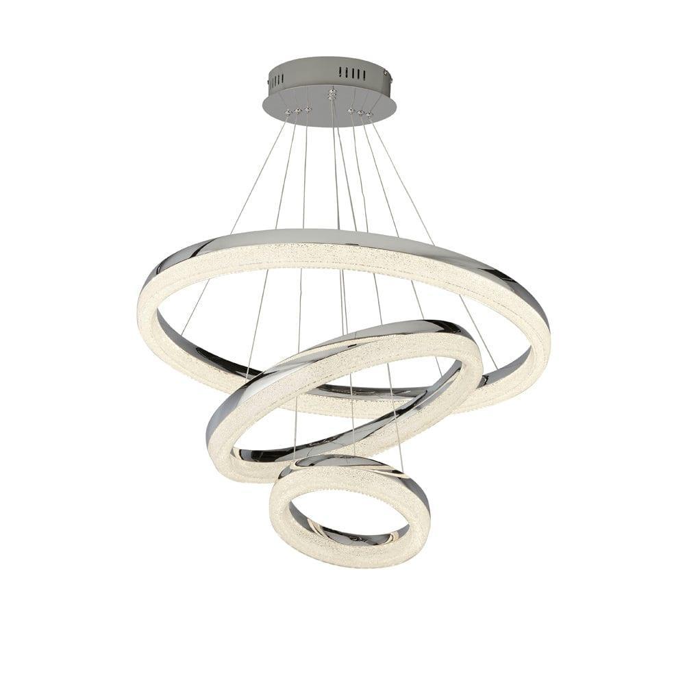 Searchlight Circle LED 3 Ring Pendant Chrome Crushed Ice-Ceiling Pendant Lights-1-Tiffany Lighting Direct