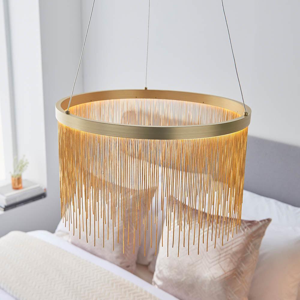 Endon Zelma 1 Light Brass Finish Ceiling Pendant-Ceiling Pendant Lights-Endon Lighting living room 2nd close upTiffany Lighting Direct