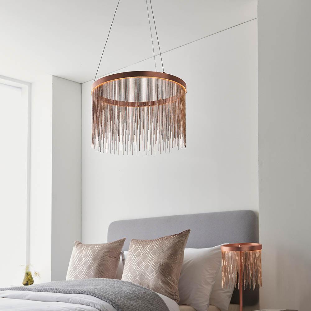 Endon Zelma 1 Light Copper Pendant Ceiling Light-Ceiling Pendant Lights-Endon Lighting living room close up Tiffany Lighting Direct