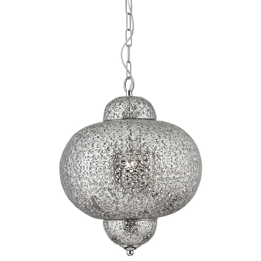 Fretwork 1 Light Moroccan Inspired Shiny Nickel Pendant-Ceiling Pendant Lights-1-Tiffany Lighting Direct