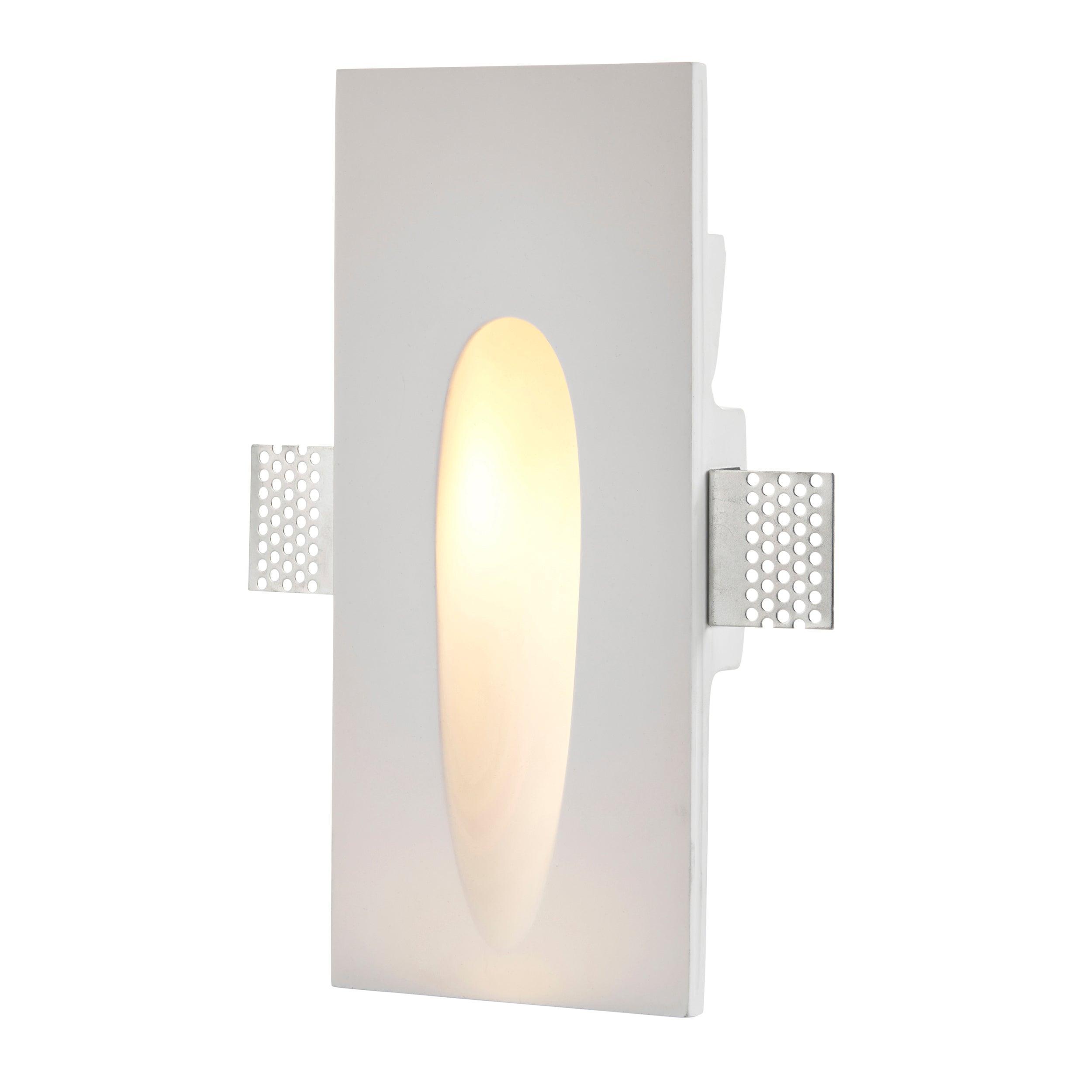 zeke white plaster in paintable led wall light 1 6wby Saxby Lighting, close up image
