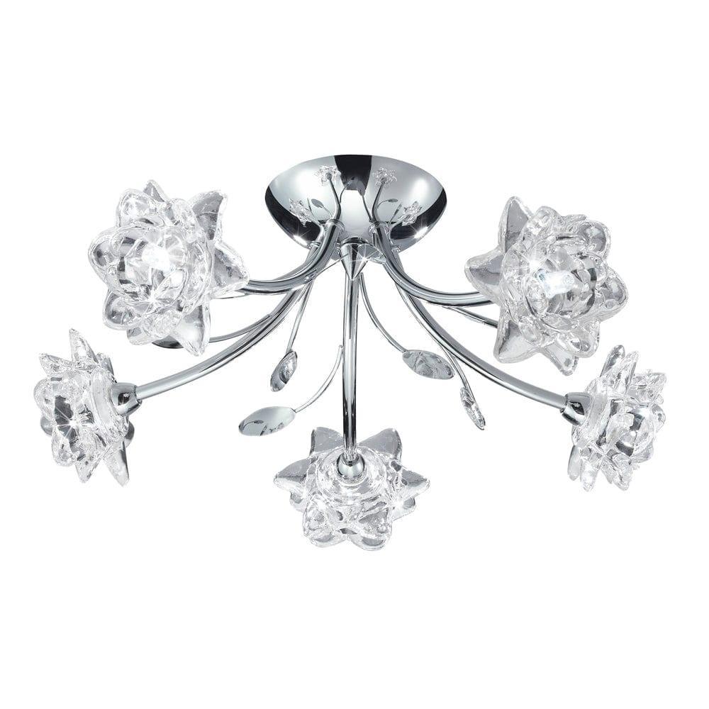 Bellis 5 Light Semi-Flush Chrome Ceiling Light, Flower Glass Living room Image
