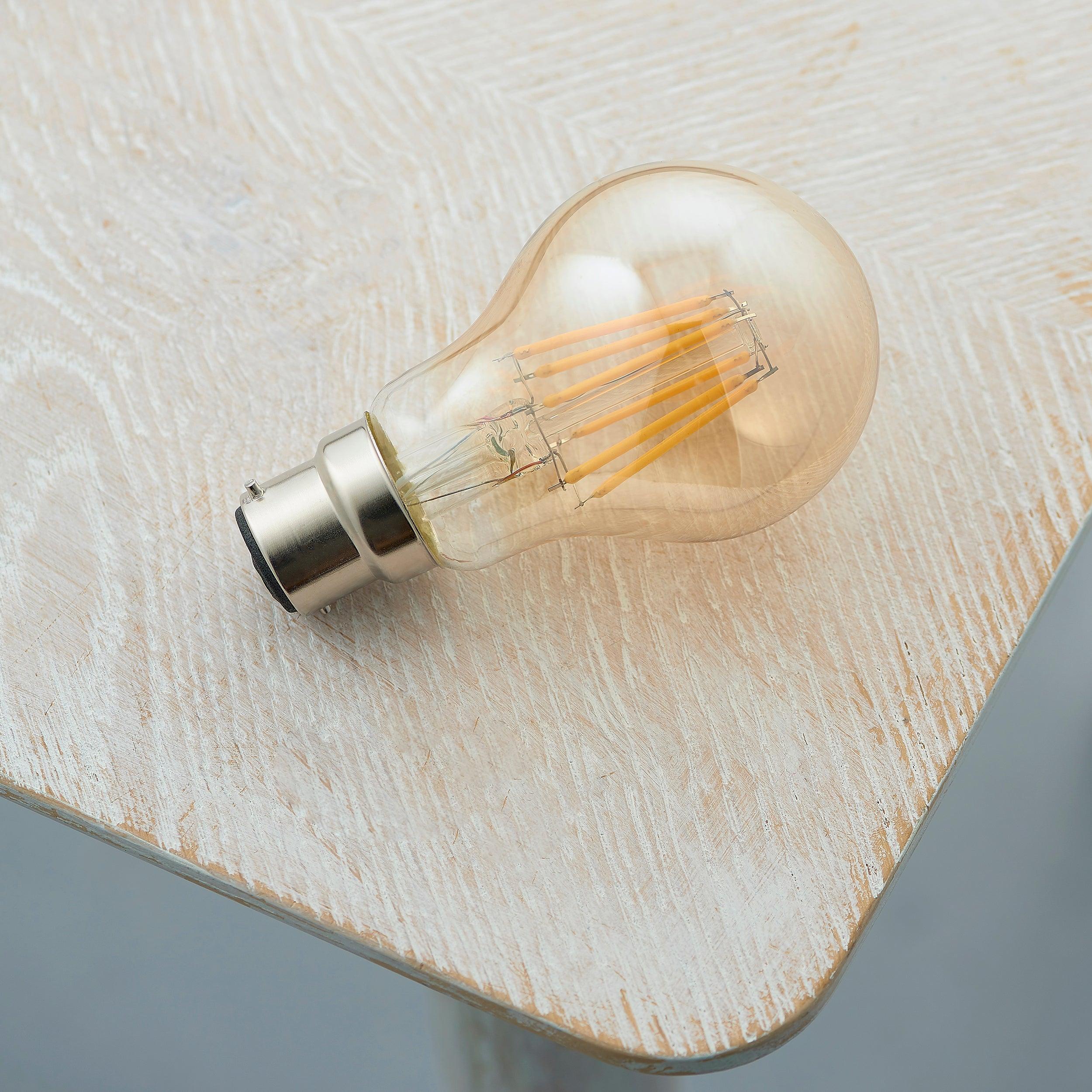 b22 led filament gls dimmable 6w amber tinted light bulb
