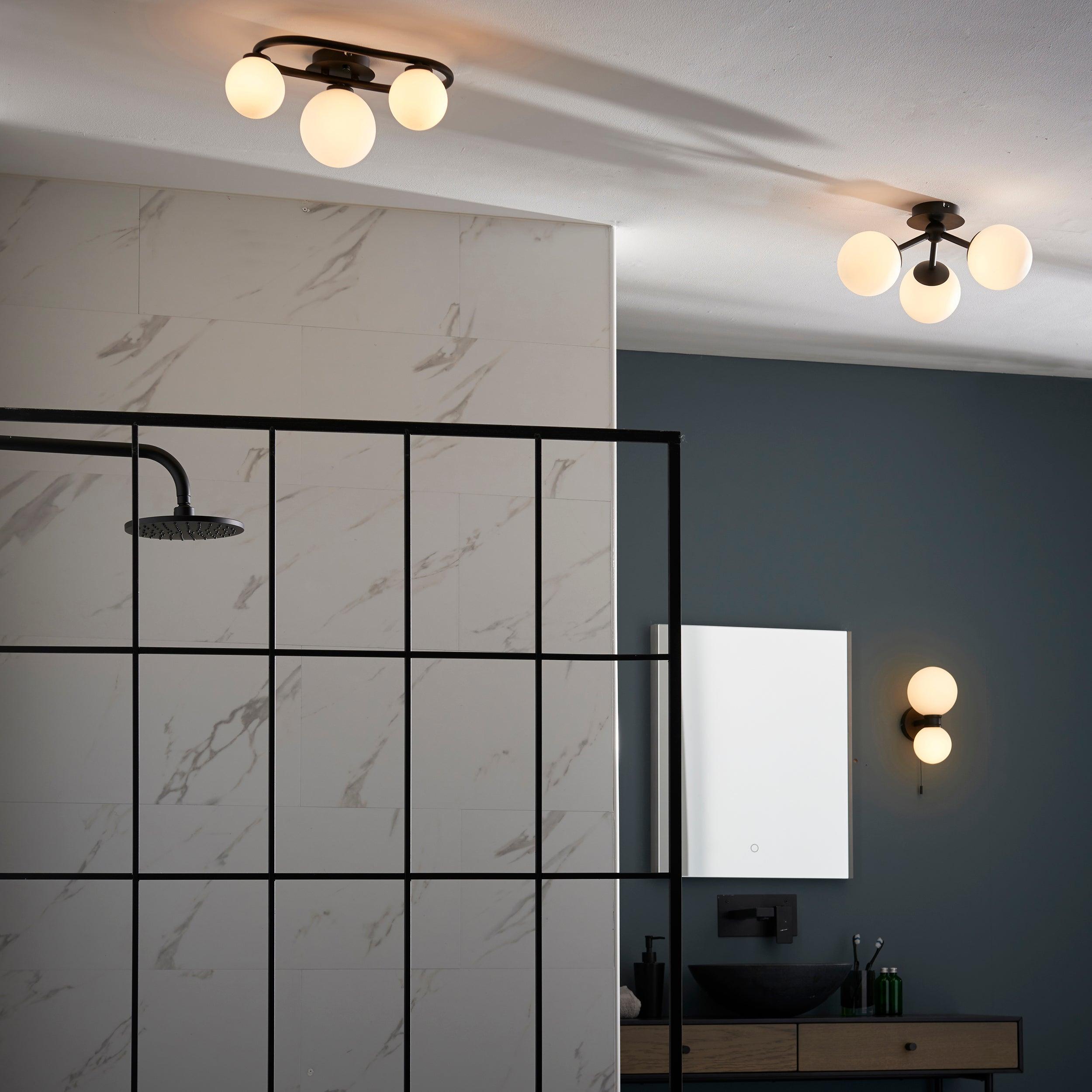 pulsa 3 light black glass semi flush ceiling light by Endon Lighting Living Room Close Up 84