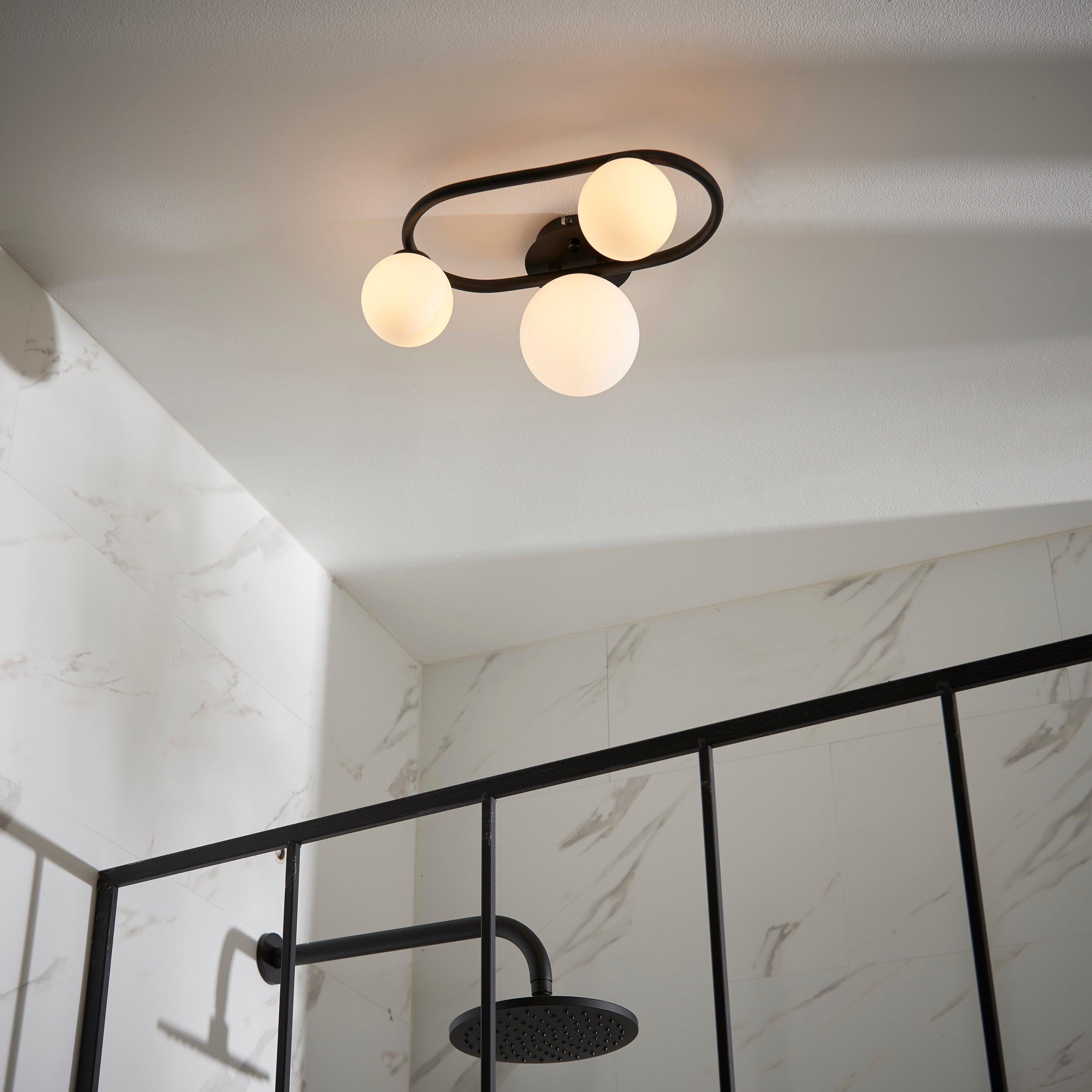 pulsa 3 light black glass semi flush ceiling light by Endon Lighting Living Room Unlit Shot