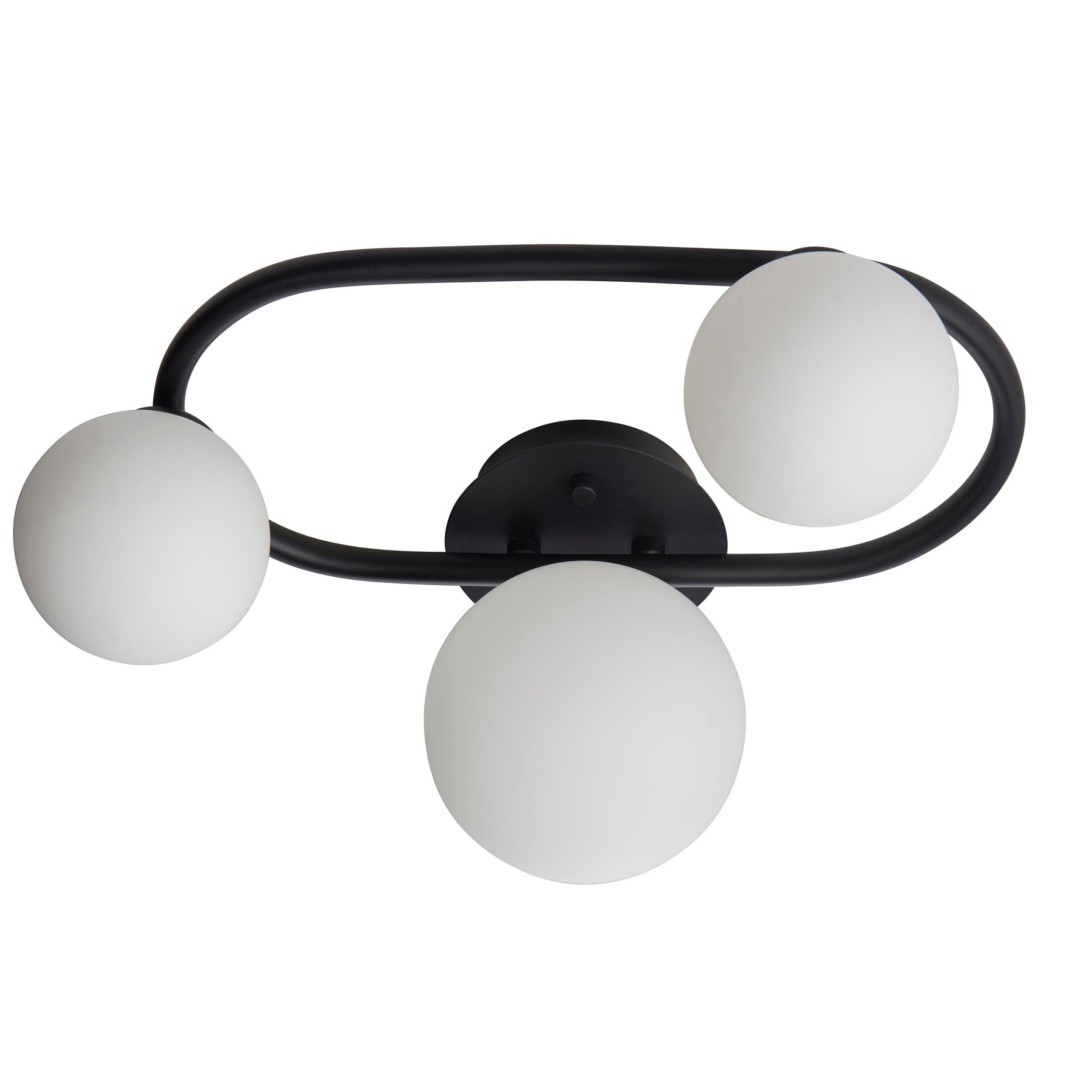 pulsa 3 light black glass semi flush ceiling light by Endon Lighting Bedroom Close Up Image